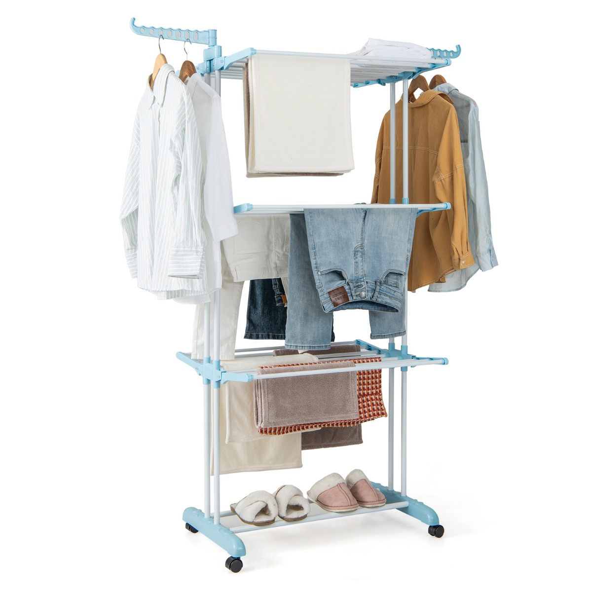 3 korruseline riiete õhutaja kokkupandav riidekuivati ??127 x 63 x 171 cm sinine