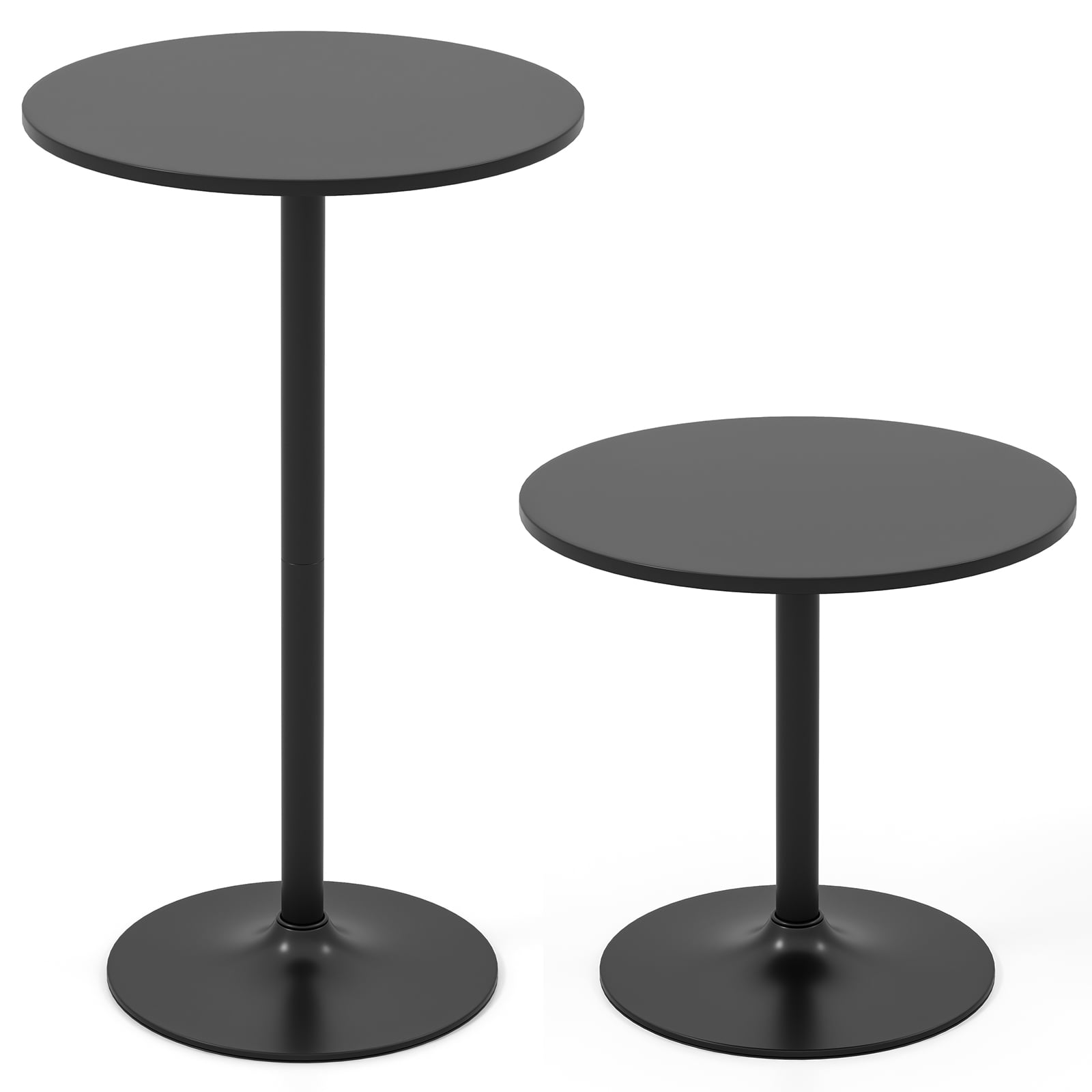 Reguleeritava kõrgusega ümmargused baarilauad, kaks-ühes bistroo- ja söögilauad kohvikusse ja terrassile (2 tk komplekt, ø 60 cm), must