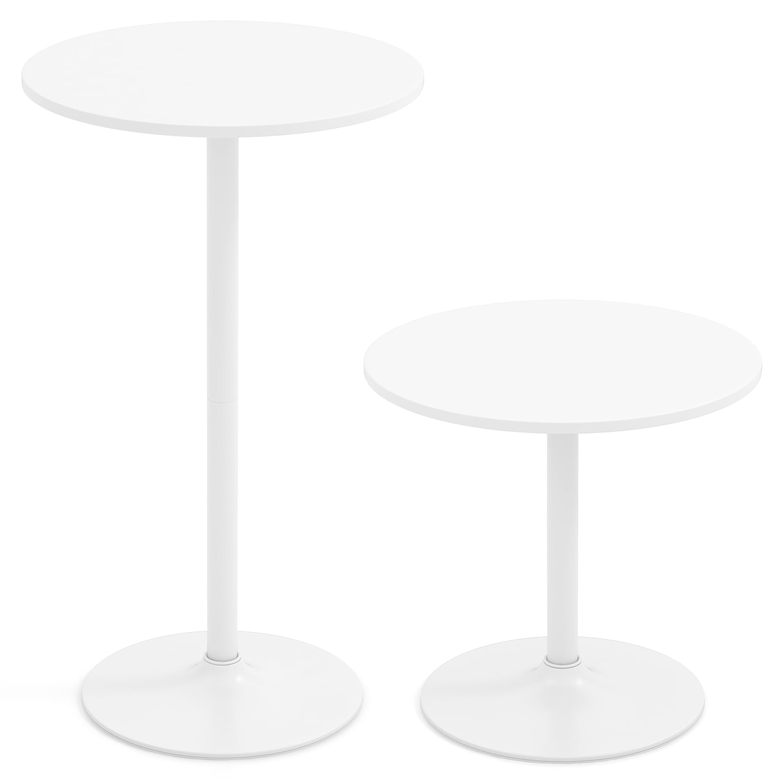 Reguleeritava kõrgusega ümmargused baarilauad, kaks-ühes bistroo- ja söögilauad kohvikusse ja terrassile (2 tk komplekt, ø 60 cm), valge