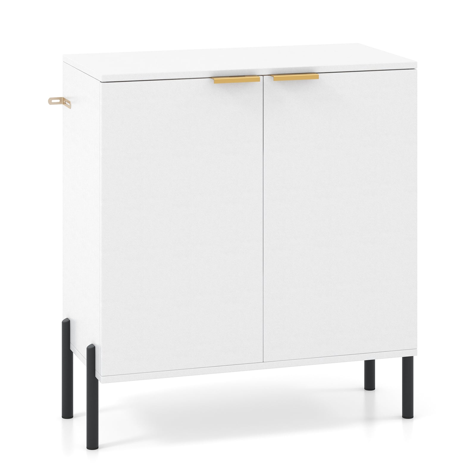 Kahe ukse, metalljalgade ja reguleeritavate hingedega kaasaegne puidust puhvetkapp ning esikulaud-sideboard, valge
