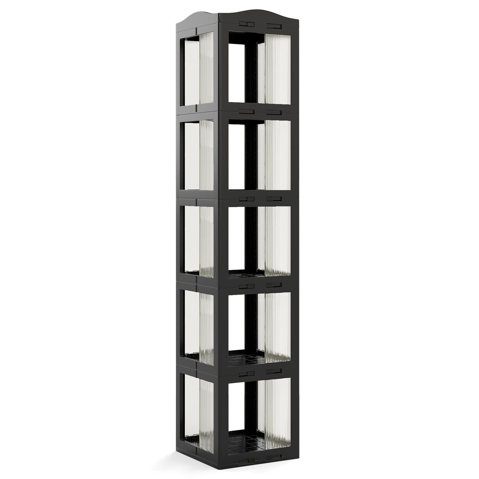 360° pööratav ja kokkupandav läbipaistvate vaheseintega puidust raamaturiiul, kaasaegne kõrge põrandariiul (36,5x36x174 cm), must