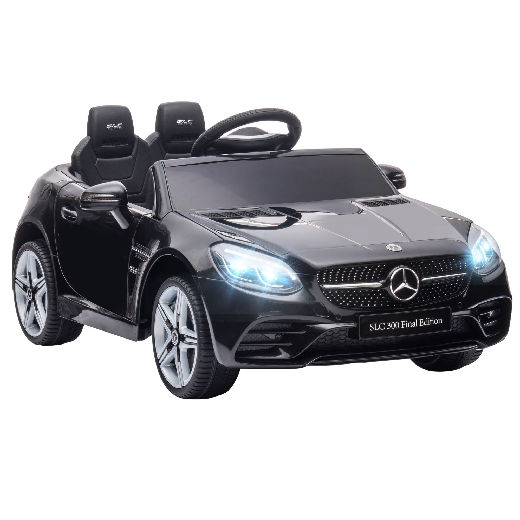 Laste elektriauto, LED-esituled, turvavöö, signaal, muusika, 3-5 km/h, must, 107 x 62,5 x 44 cm