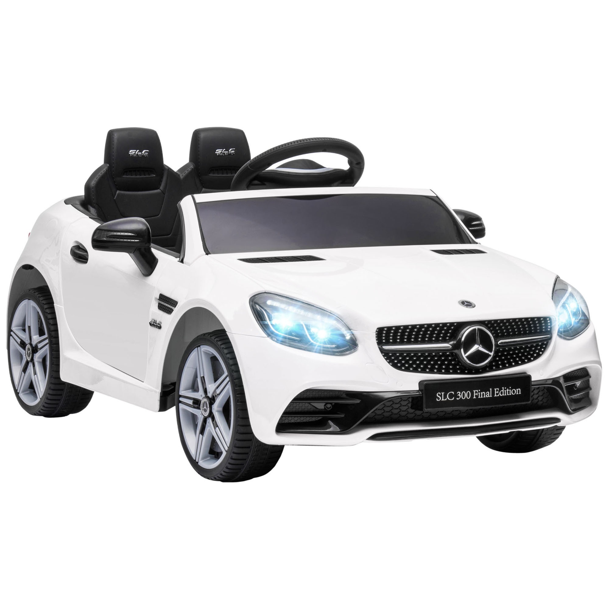 Laste elektriauto, LED-esitulede, turvavöö, signaali ja muusikaga, 3–5 km/h, valge, 107 x 62,5 x 44 cm