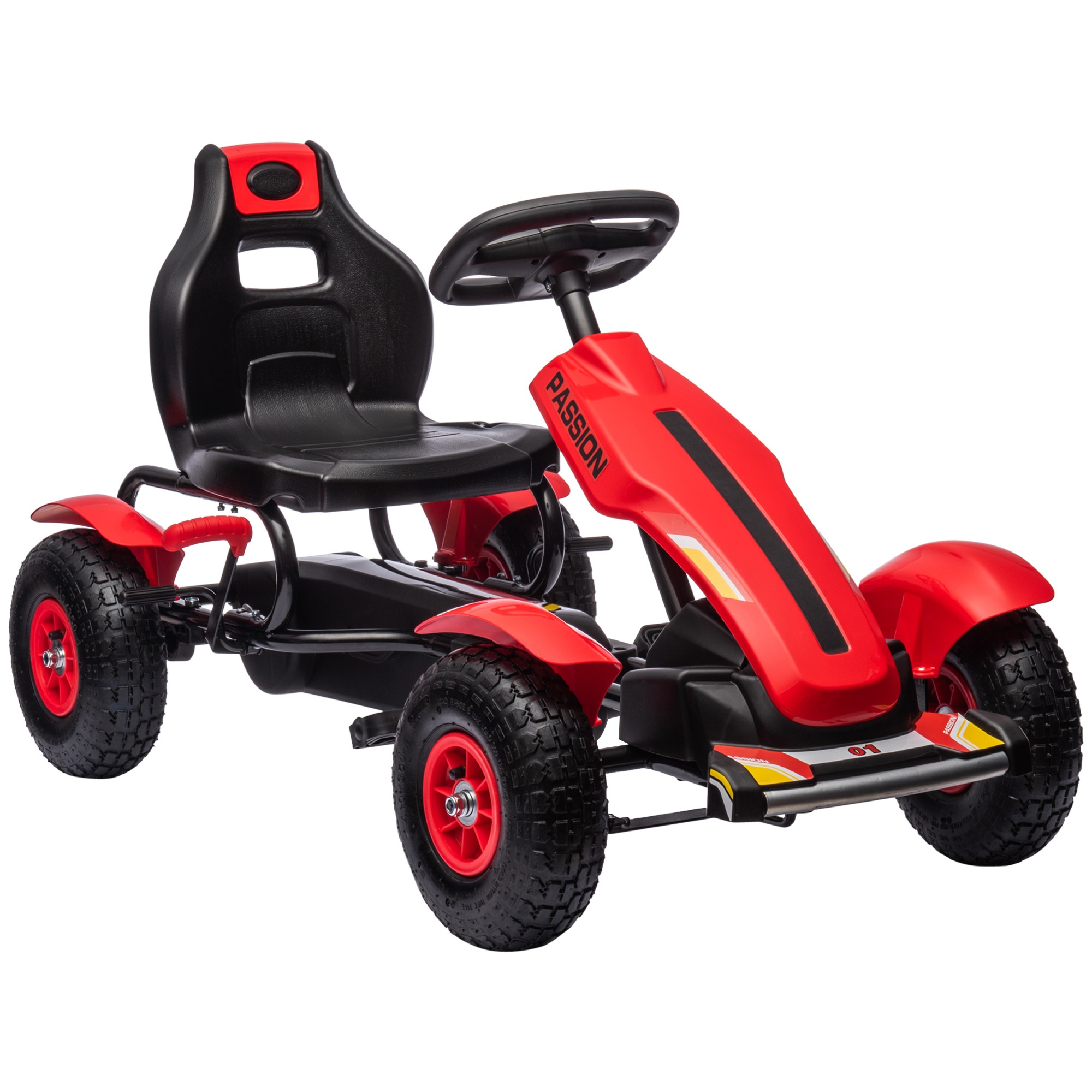Kart-pedaaliauto käsipiduriga, reguleeritava istmega, edasi- ja tagasikäiguga, kuni 50 kg lastele vanuses 5-12 aastat, punane