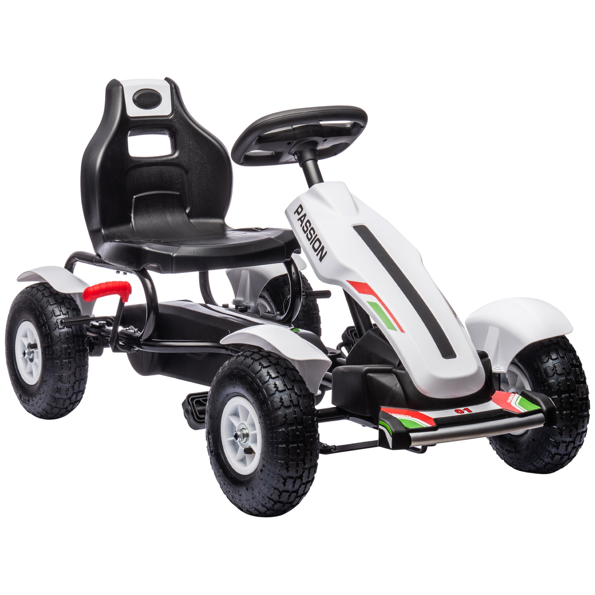 Käsipiduriga, reguleeritava istmega, edasi- ja tagasikäiguga gokart-pedaaliauto, kuni 50 kg lastele vanuses 5-12 aastat, valge