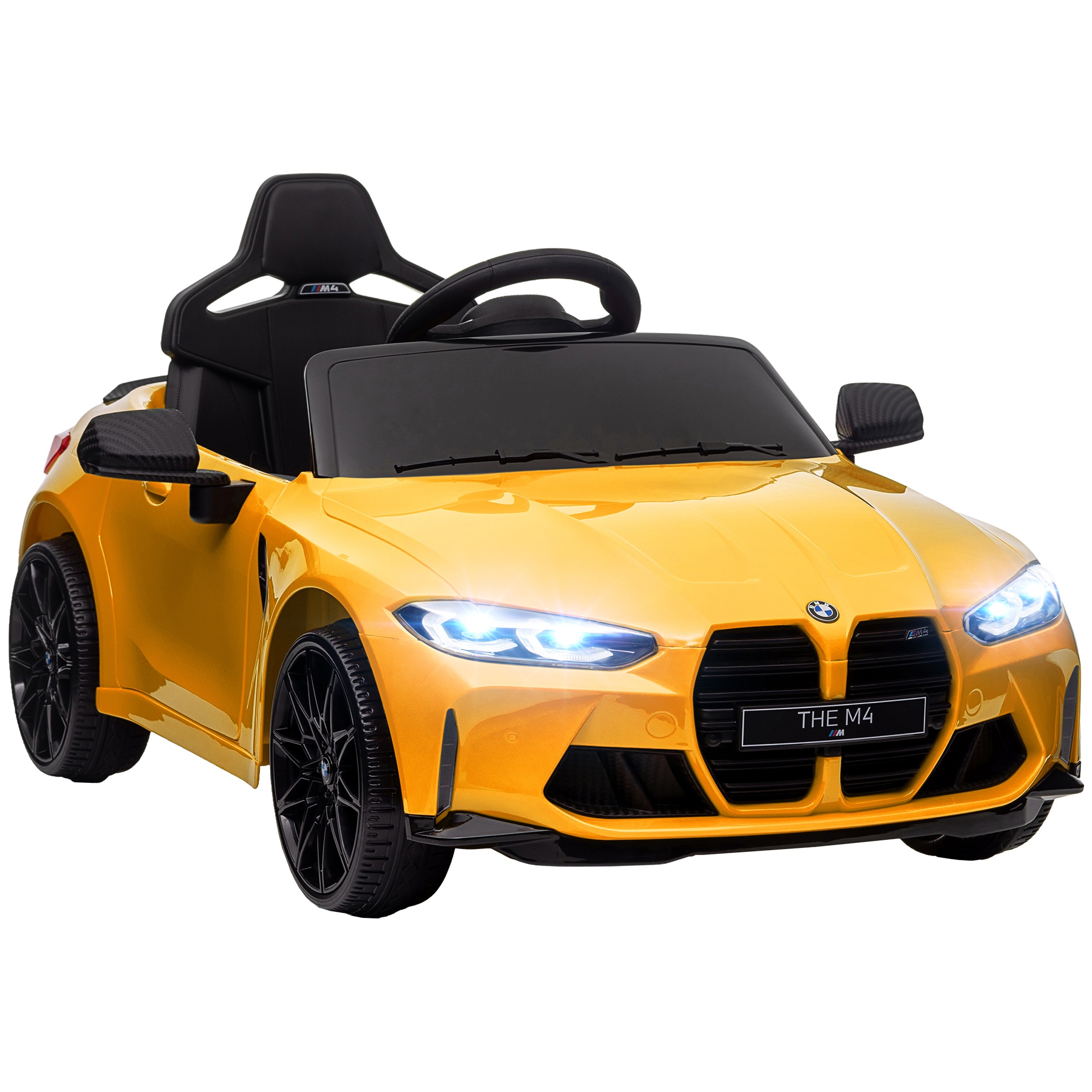 Elektriline lasteauto BMW M4, heli ja valgus, 3-5 km/h, puldiga, 3-5 aastaks, kollane