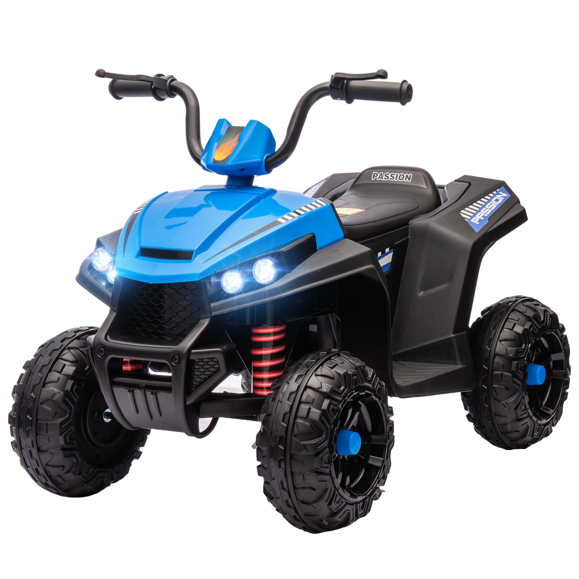 Elektriline laste ATV, tuled ja muusika, vedrustus, 5 km/h, 50 minutit sõiduaega, 3-5 aastat, sinine