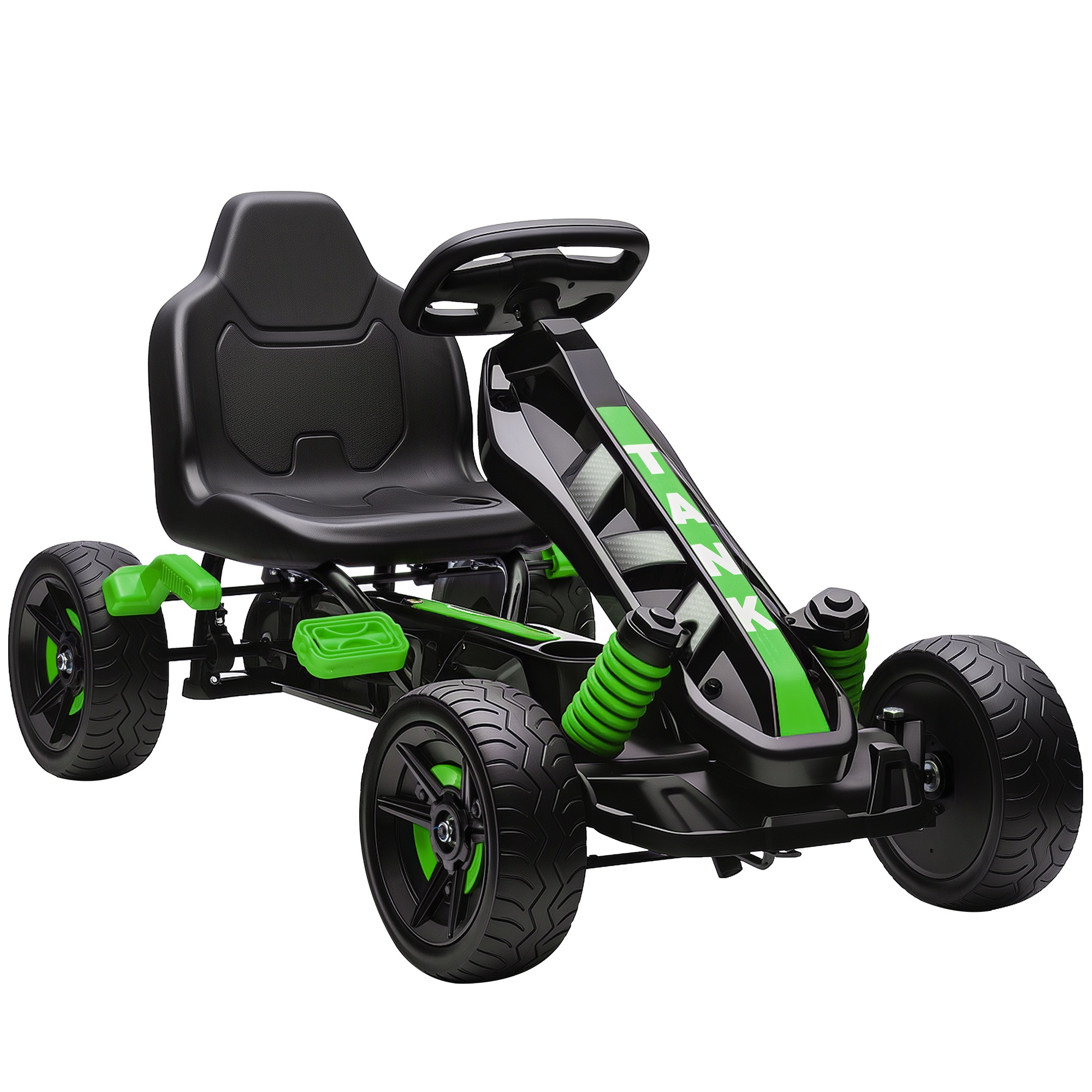 Pedaalidega gokart, lastele mõeldud pedaaliauto piduritega, libisemiskindlad rattad, metallraam, 3-6 aastat, roheline