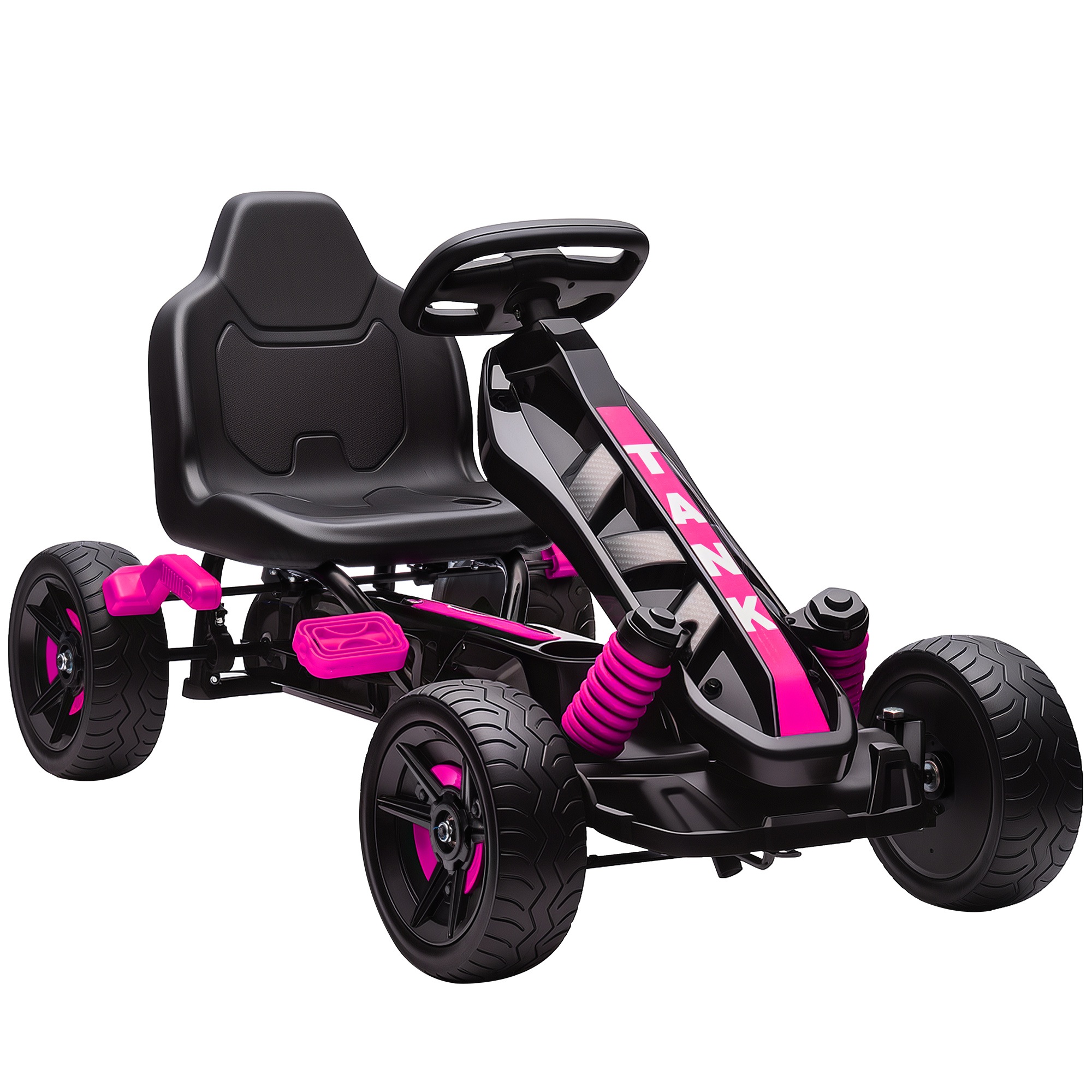 Pedaalidega gokart, lastele mõeldud pedaaliauto piduritega, libisemiskindlad rattad, metallraam, 3-6 aastat, roosa