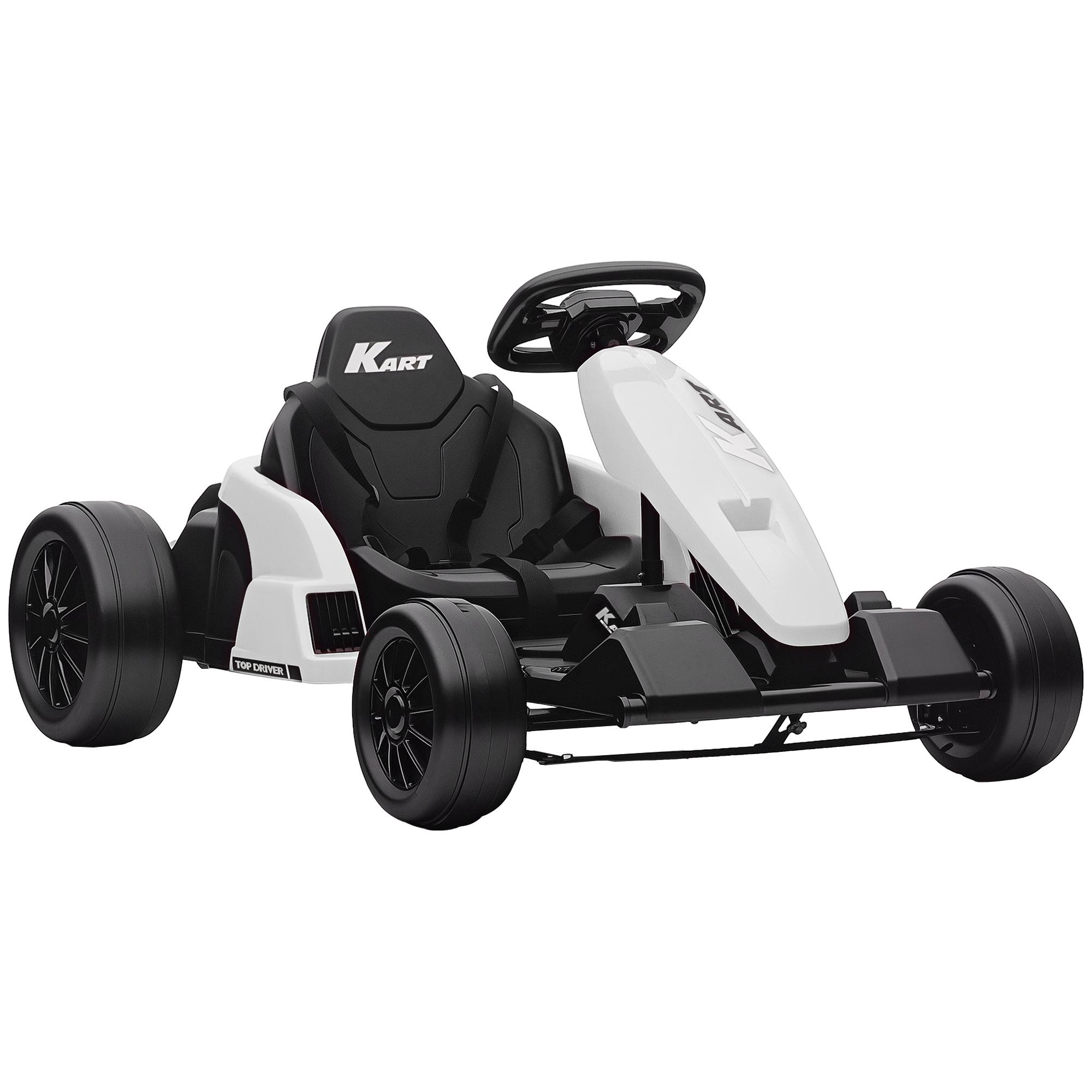 24V elektriline lastekart, kuni 18 km/h, driftimisfunktsiooniga kart, 2 mootoriga driftimiskart, reguleeritav iste, valge
