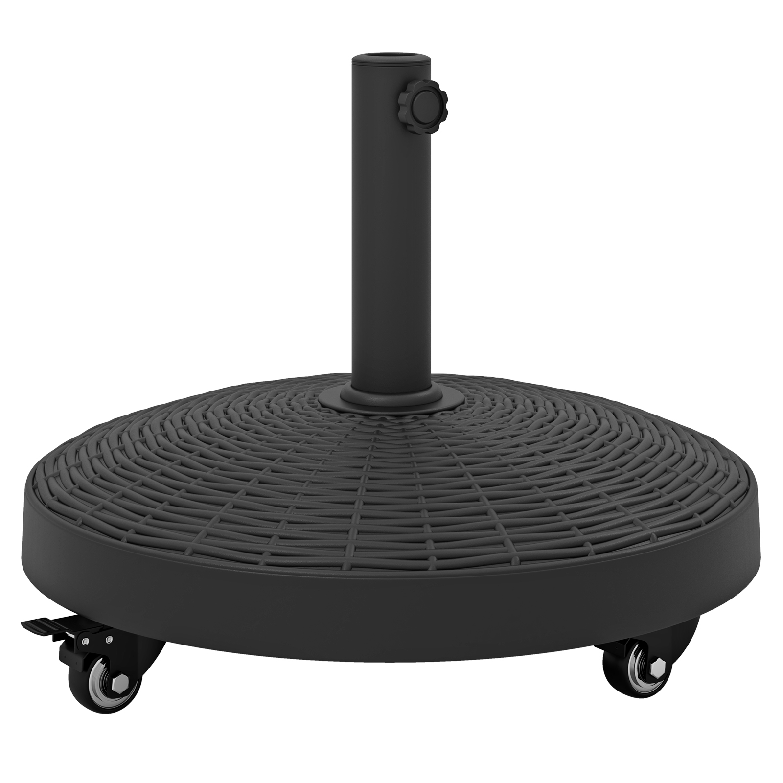 Lukustatavate ratastega ümmargune ilmastikukindel vaigust päikesesevarju alus ja mobiilne varjuhoidik hoovi (52 cm) must