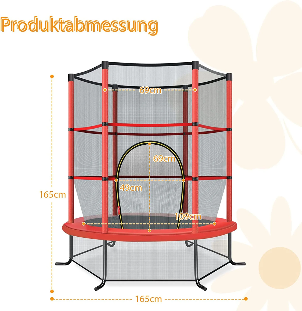 Turvavõrguga laste aiatrampoliin (ø 140 cm kandevõime kuni 135 kg alates 3. eluaastast) punane