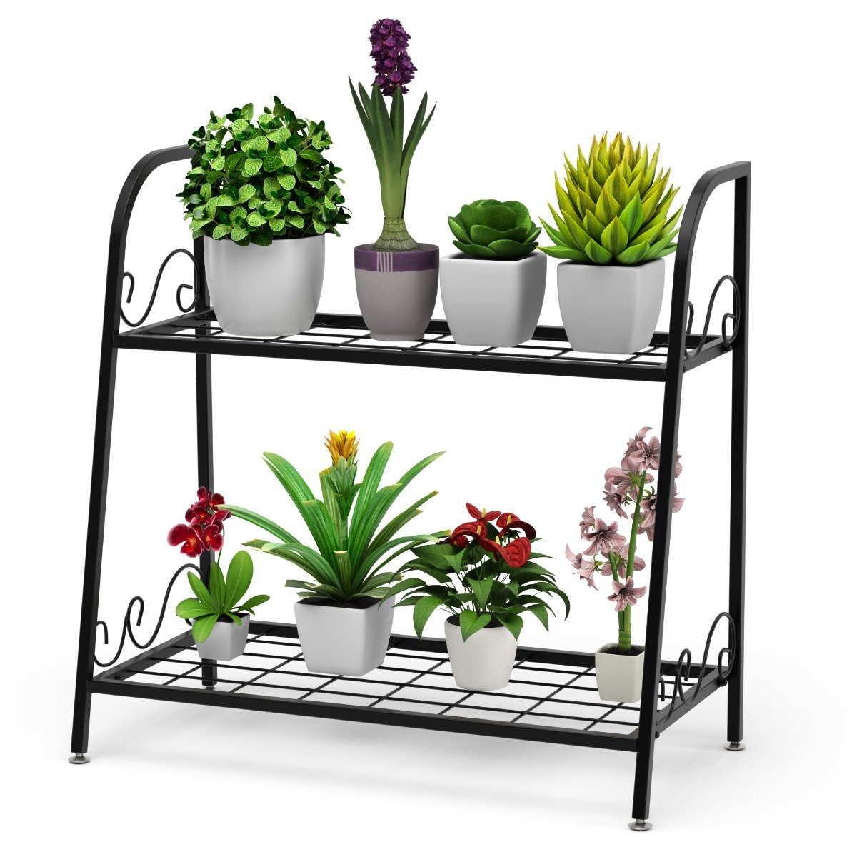 Kahekorruseline metallist lilleriiul ja taimestend tuppa ning õue (63x30,5x61,5 cm), must