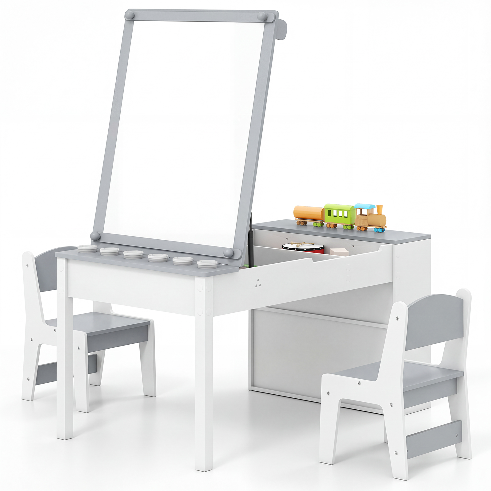 Laste kunstilaud ja easel komplekt 2 tooliga, hall