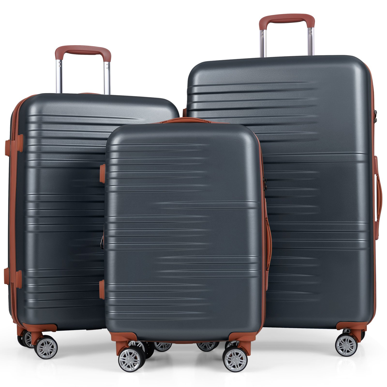 3-osaline kõvakaaneline pagasikomplekt TSA lukuga, alumiiniumkäepide, hall