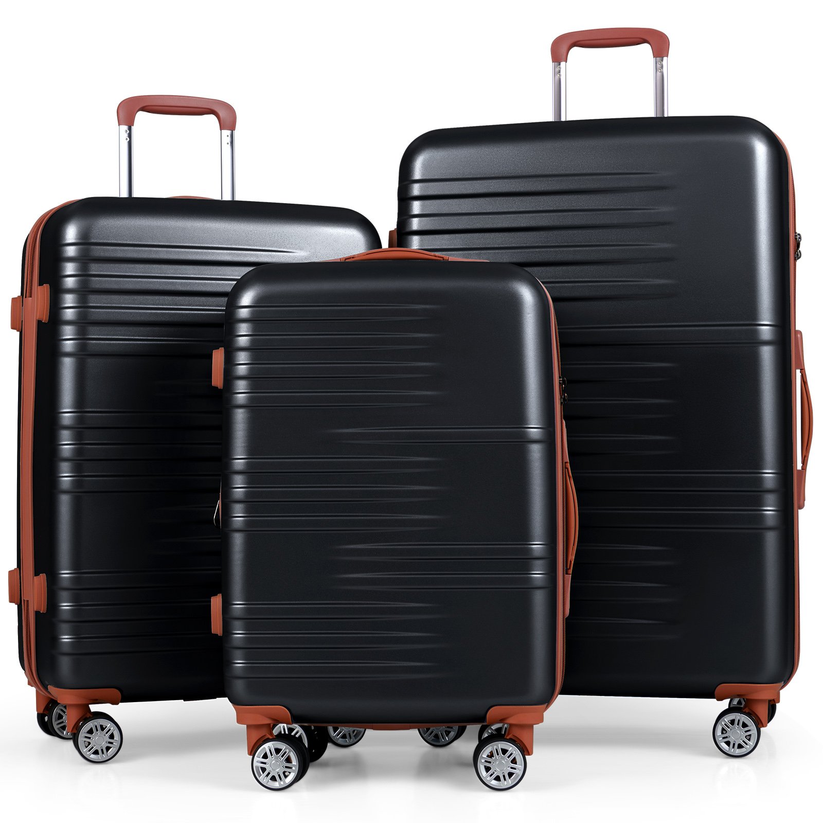 3-osaline kõva kestaga pagasikomplekt TSA lukuga, teleskoop-alumiiniumkäepideme ja 4 rattaga, must