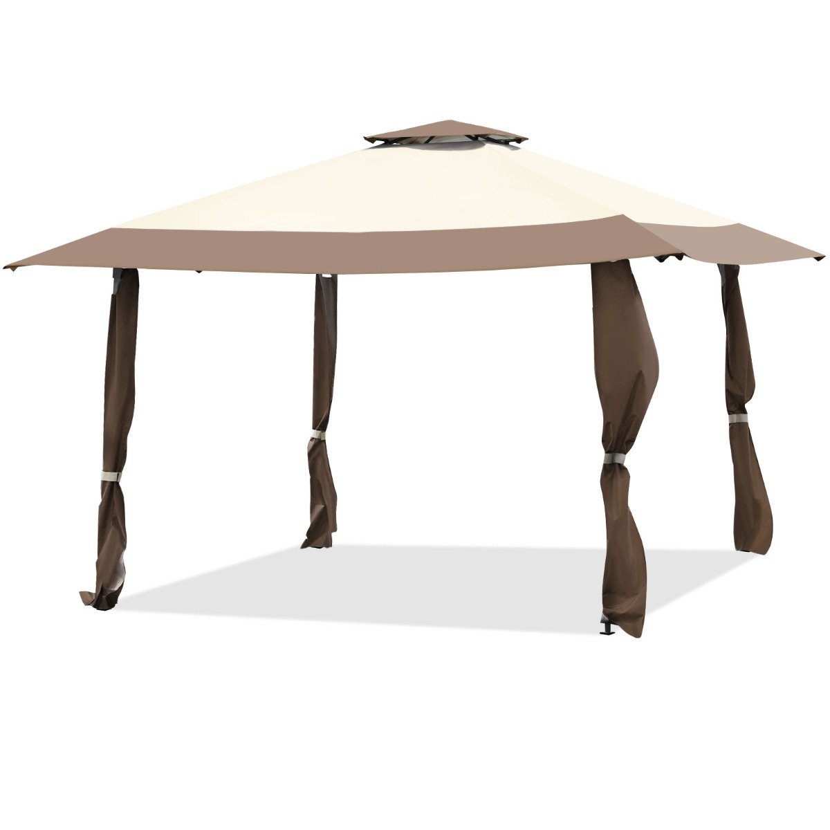 4 m x 4 m suur üritustelgi varjupakkuja 2-korruselise katusega pruun