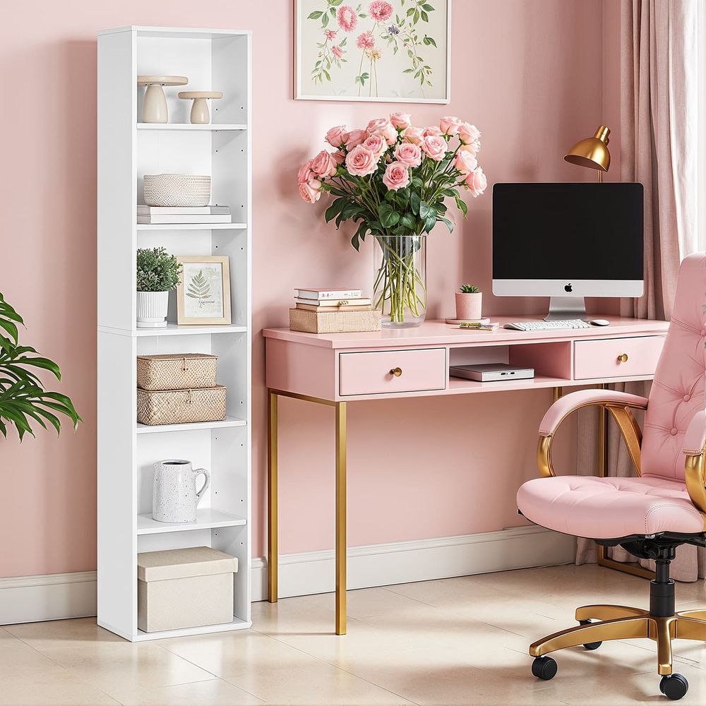 Raamaturiiul, 6 tasandit, põrandariiul, hoiuriiul, elutuppa, kontorisse, magamistuppa, kabinetti, skandinaavia stiil, 40 x 24 x 178,5 cm, valge LBC167T14