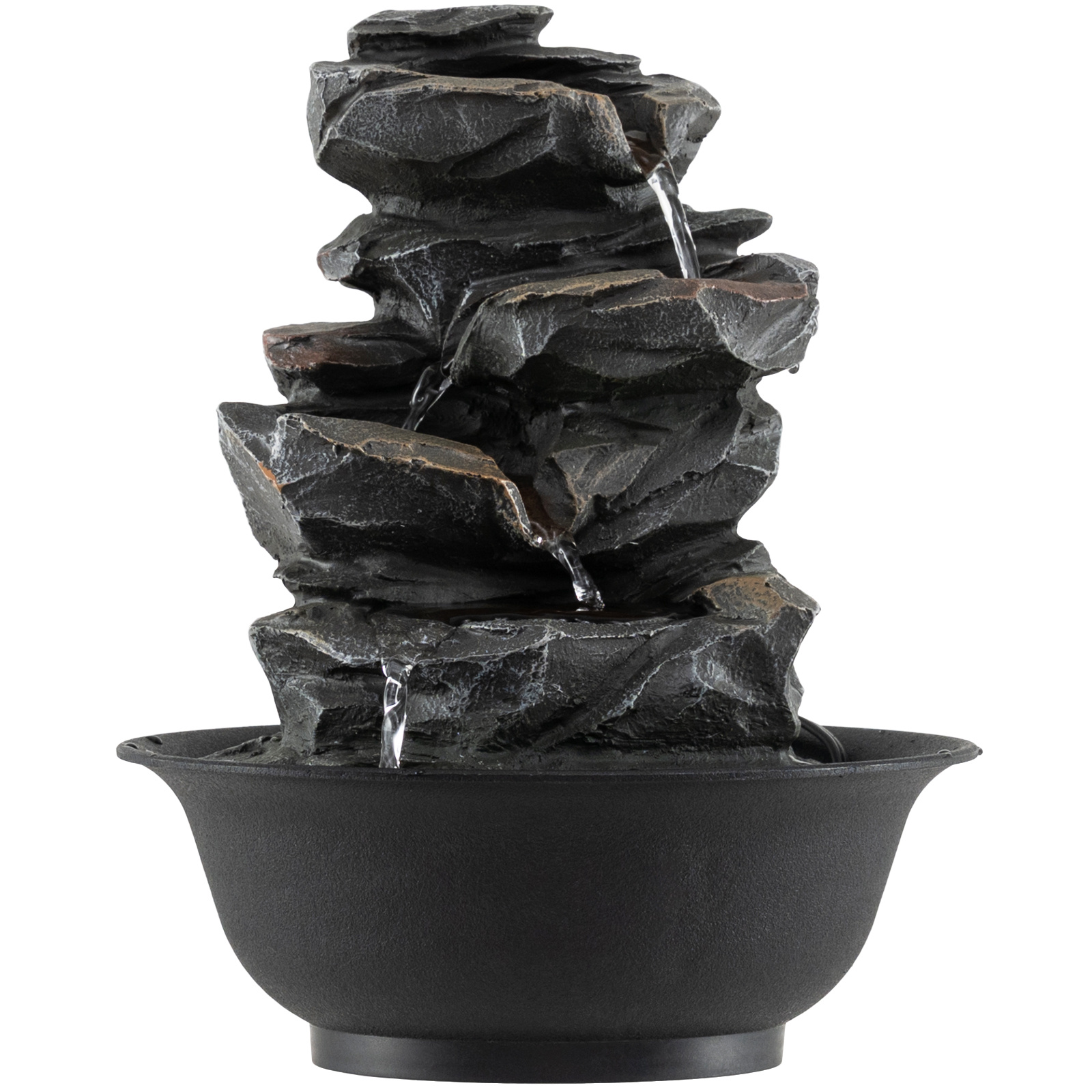 Värvilise LED-valgustuse, vaikse pumba ja kristallpalliga lõõgastav zen-purskkaev, meeleolukas lauakaunistus (21,5 x 26 cm), must