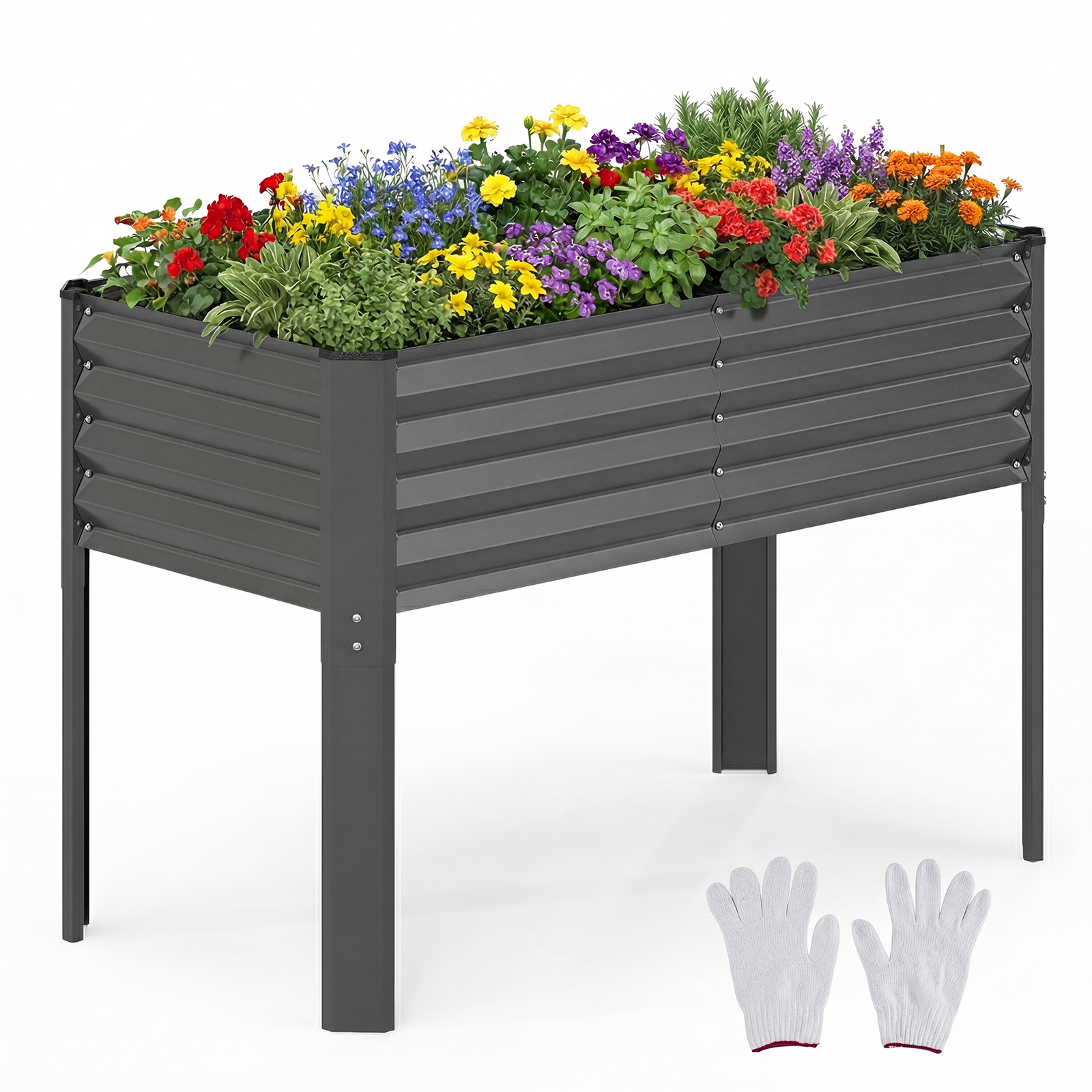 Jalgadega tsingitud metallist kõrgpeenar ja ergonoomiline istutuskast köögiviljadele (117 x 61 x 79 cm / 46 x 24 x 31 tolli), hall