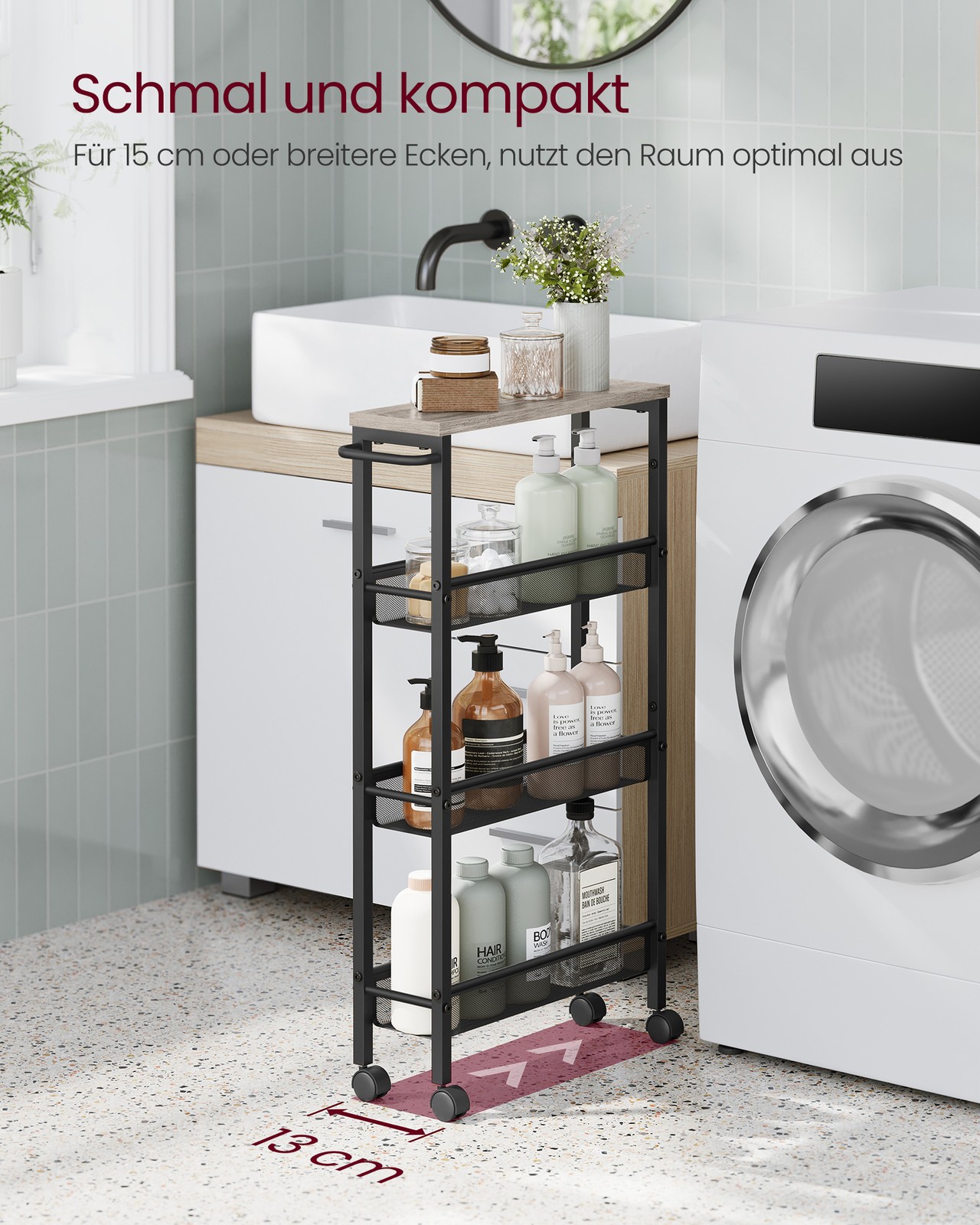 Nelja tasandiga käru käepidemega, hallikas-beež-must