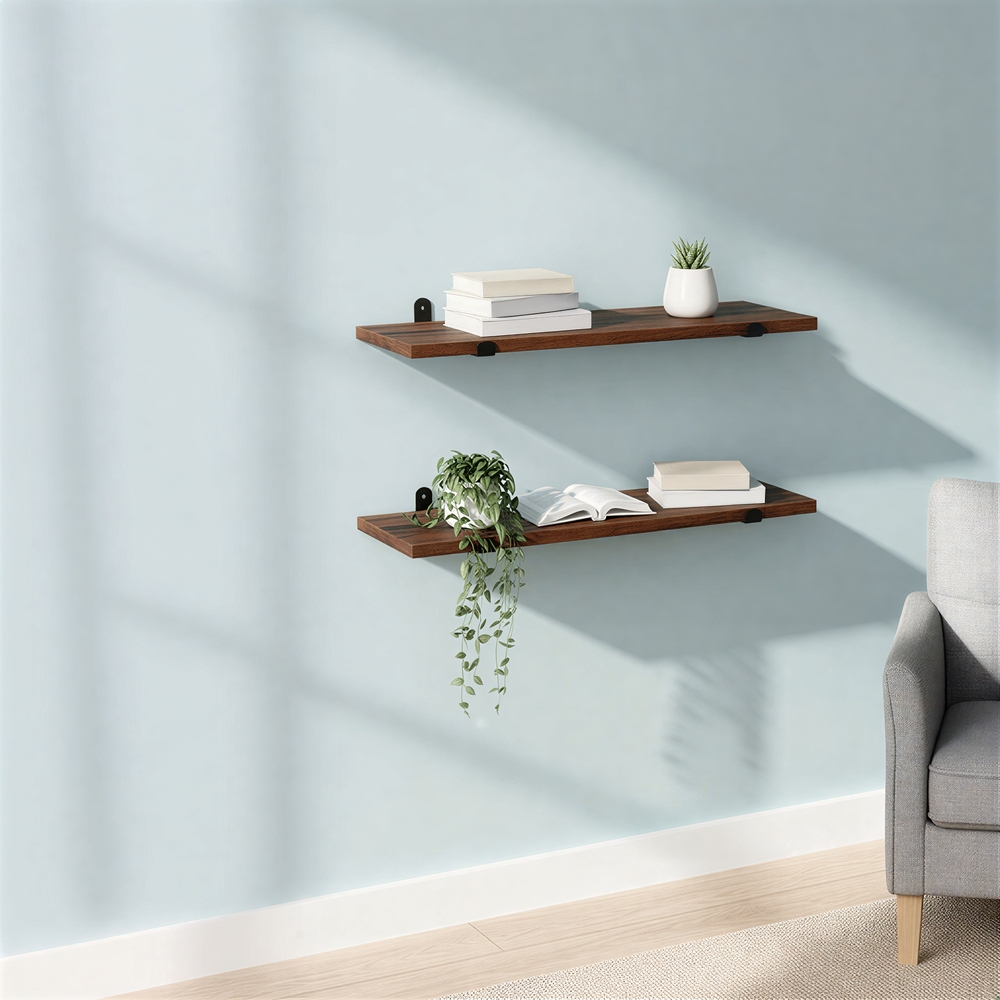 2 seinale kinnitatavat riiulit, retro stiilis, 60 x 20 x 7 cm