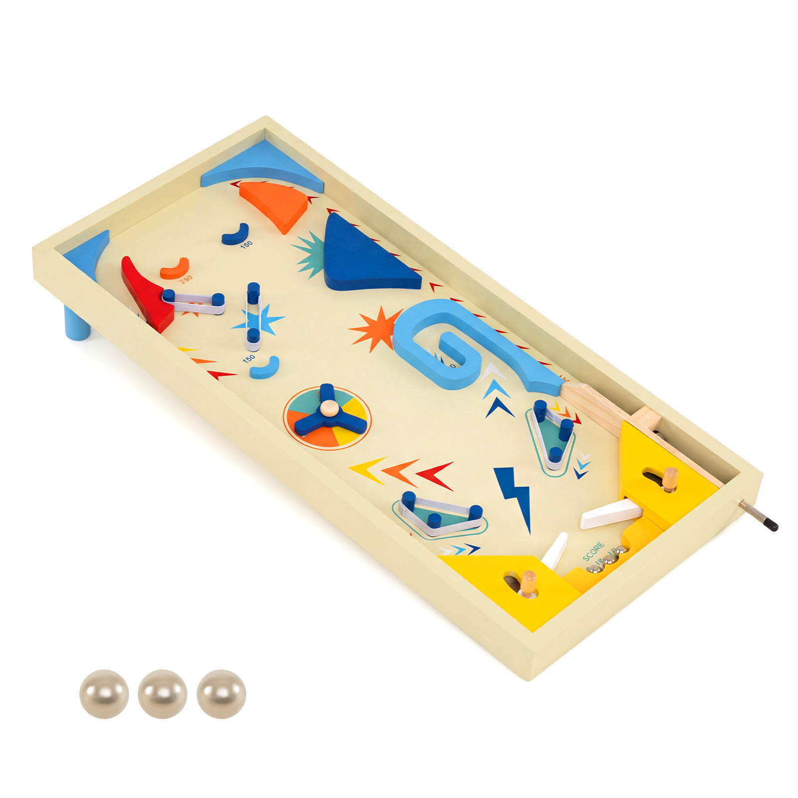 Puidust flipperi-masin (Pinball) koos 3 kuuliga, lauamäng lastele alates 8. eluaastast ja täiskasvanutele