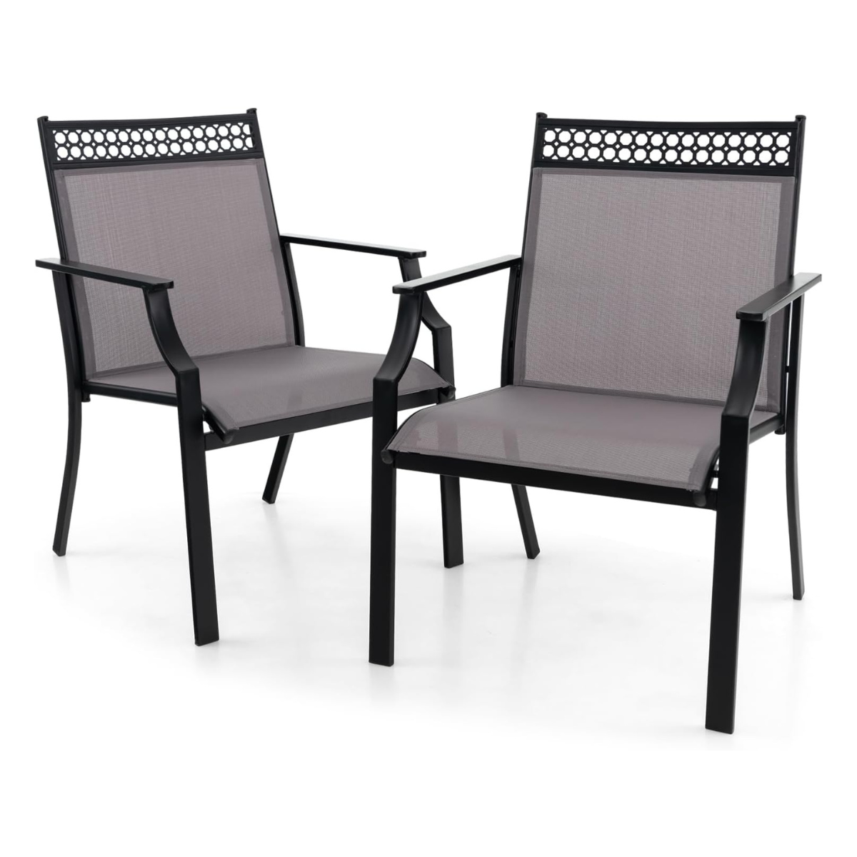 2-osaline aiatoolide komplekt kiiresti kuivava kanga ja metallraamiga terrassitoolid hallid