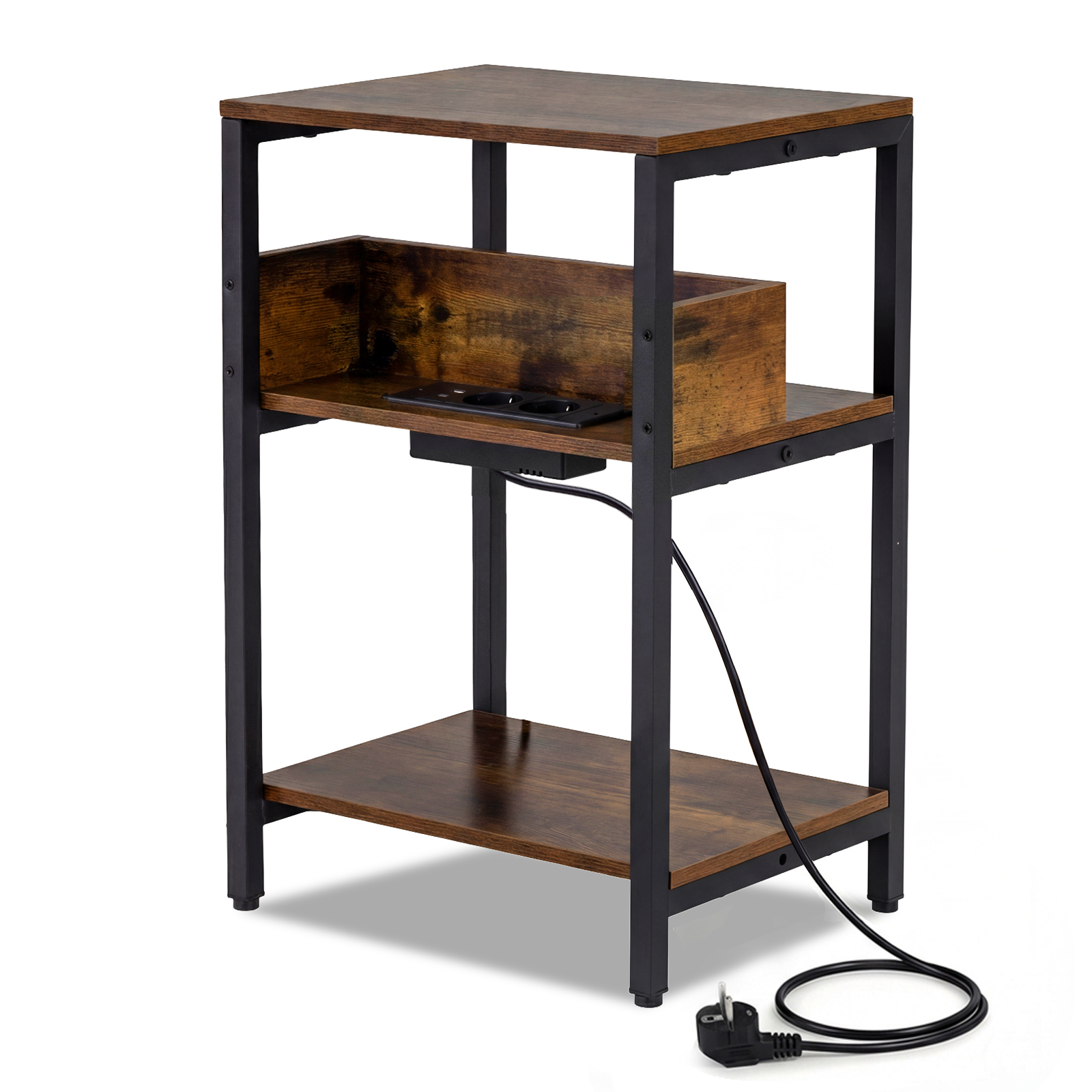 Külglaud laadimisjaamaga, 3-korruseline otsalaud avatud panipaikadega, öökapp, maalähedane pruun