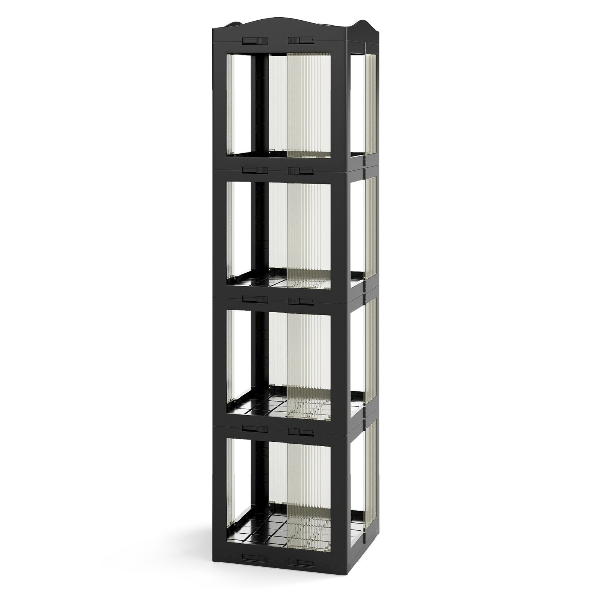 Kokkupandav pöörlev raamaturiiul, 360° pöörlev riiul, 4-tasandiline raamaturiiul, kõrge nurgariiul, hoiukorraldaja, must