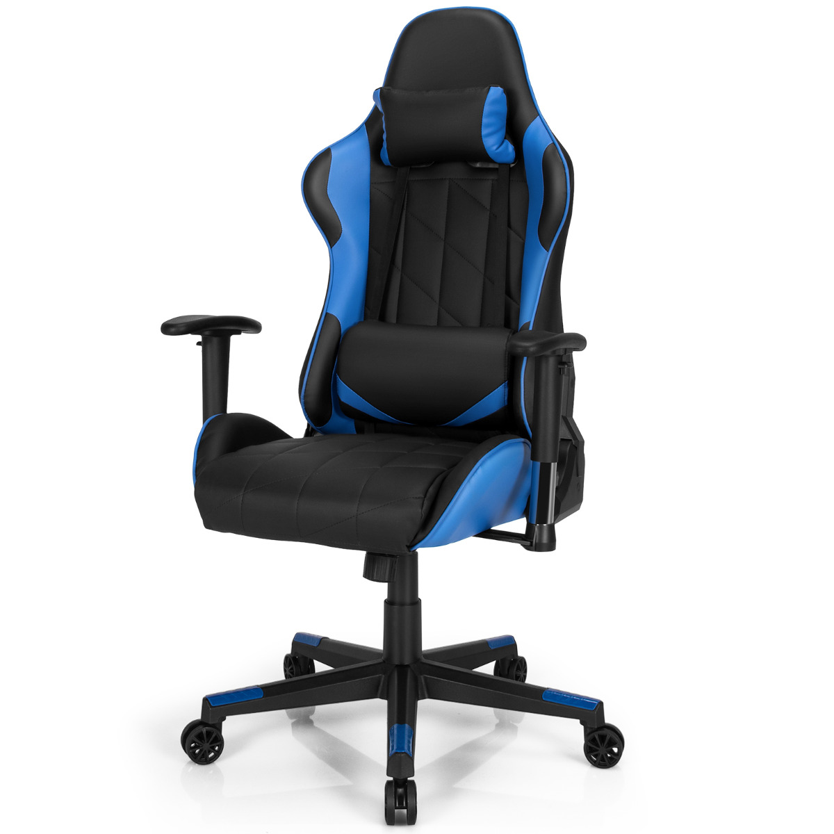Eemaldatava peatoe ja nimmepadjaga pööratav kõrge seljatoega ralli- ja mänguritool (Gaming Chair), sinine