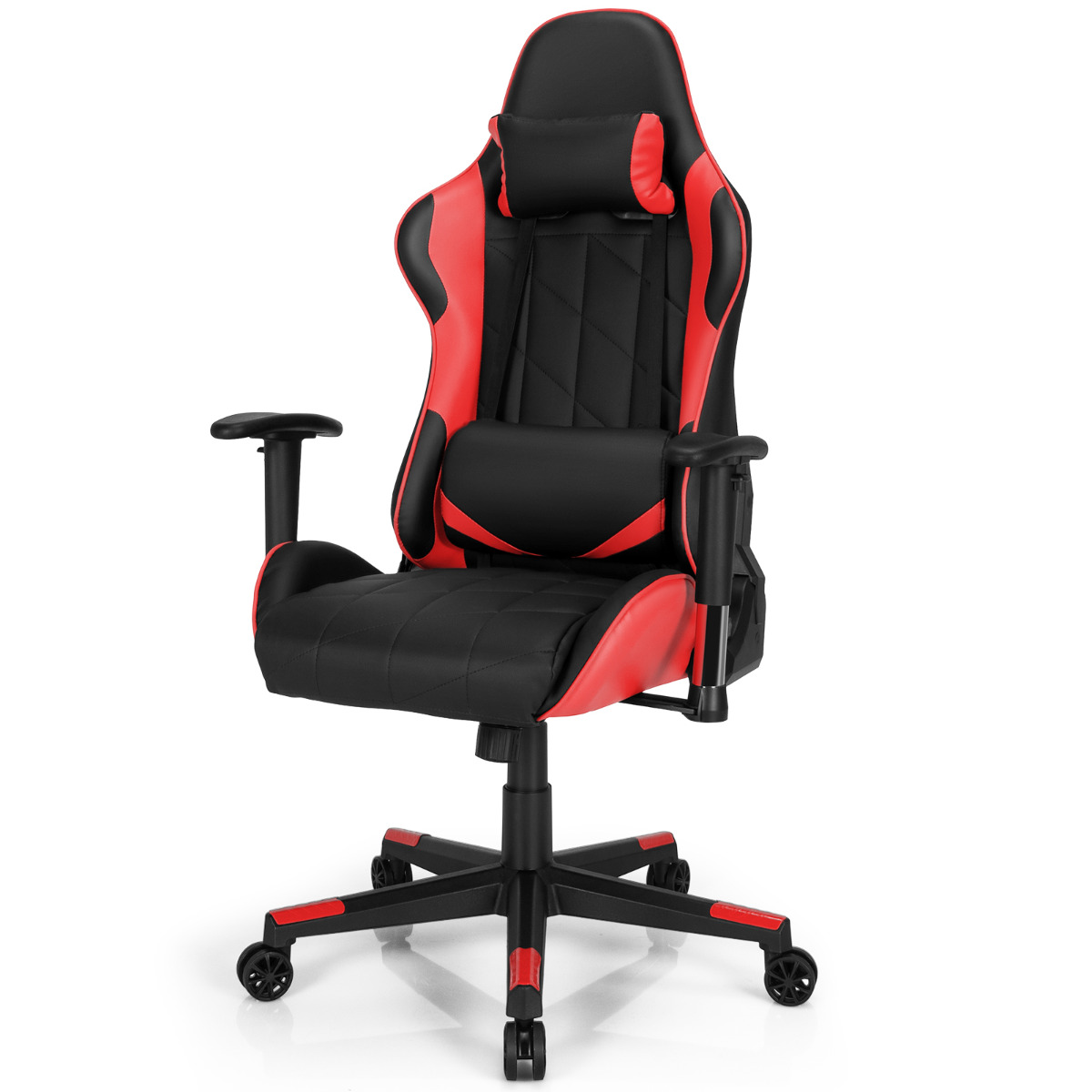 Eemaldatava peatoe und nimmepadjaga pööratav kõrge seljatoega ralli- ja mänguritool (Gaming Chair), punane