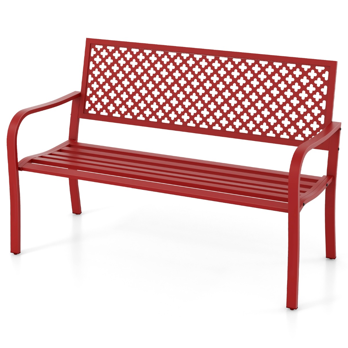 Ilmastikukindel selja- ja käetugedega metallist pargipink tugev aiapink 2–3 inimesele (127x62x86 cm) punane