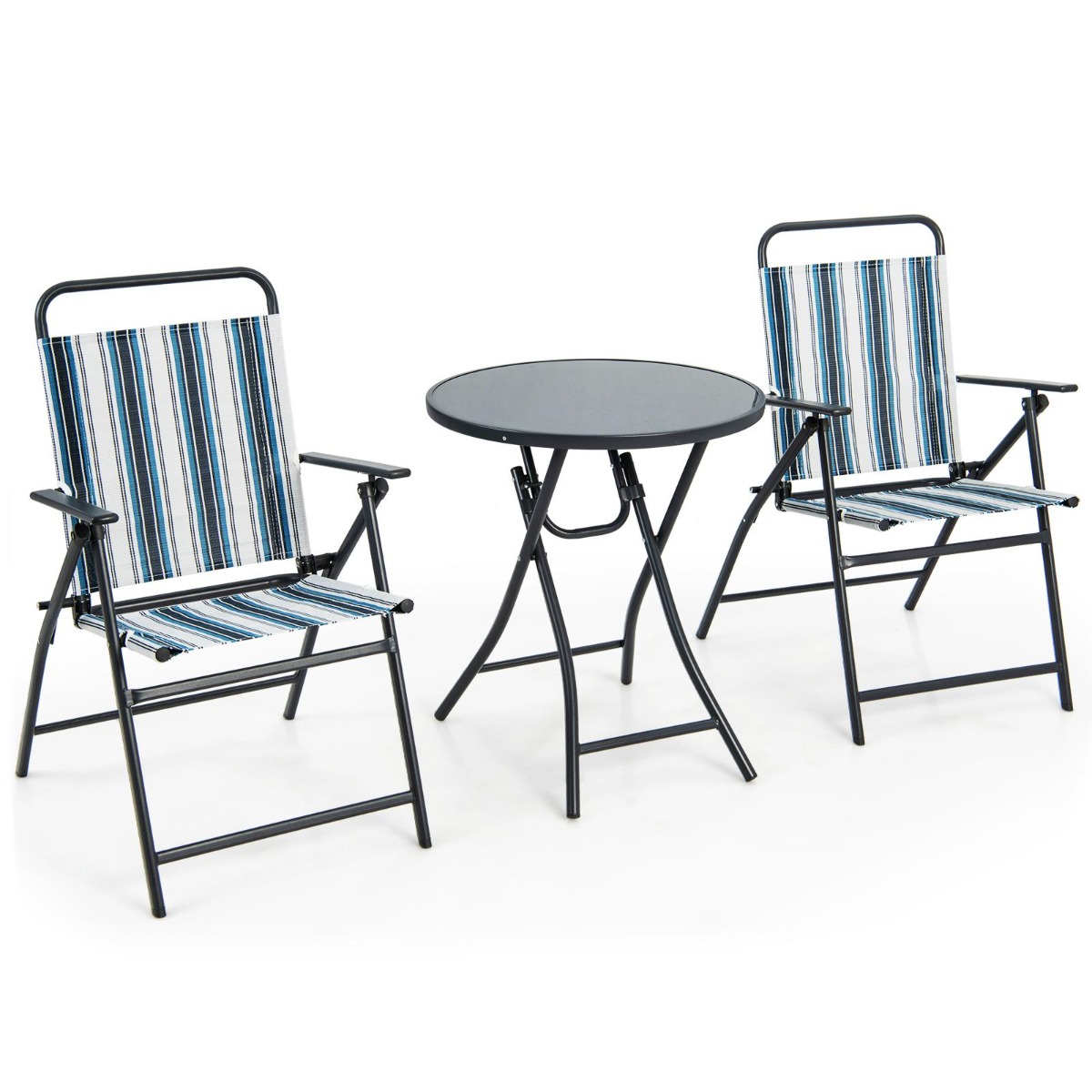 3-osaline rõdukomplekt bistroolaud 2 kokkupandava tooliga tugeva metallraamiga istumiskomplekt