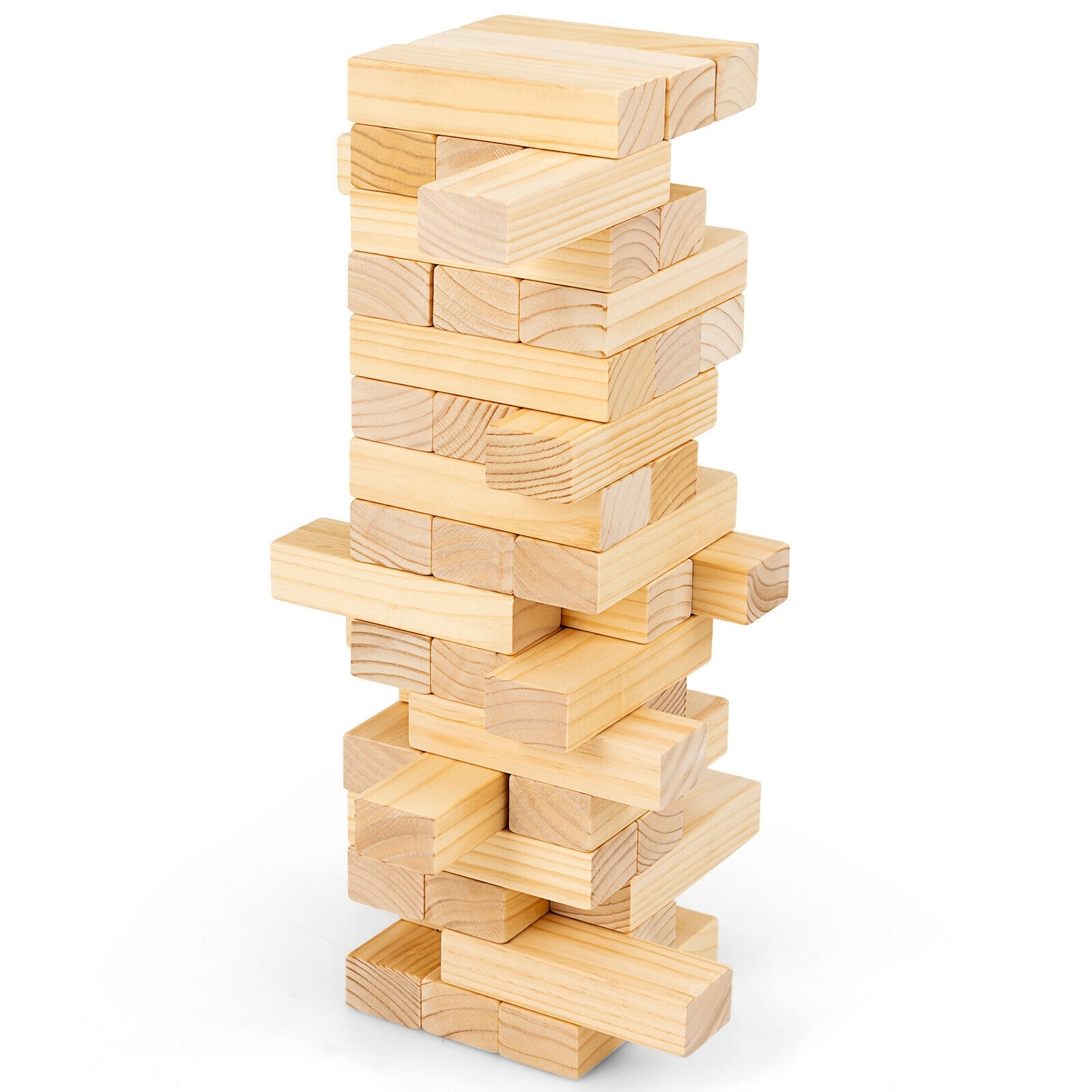 Kandekotiga puidust kingitorn (Jenga-stiilis) ja klotsimäng (54 osa) (5 x 3,3 x 15,2 cm), naturaalne