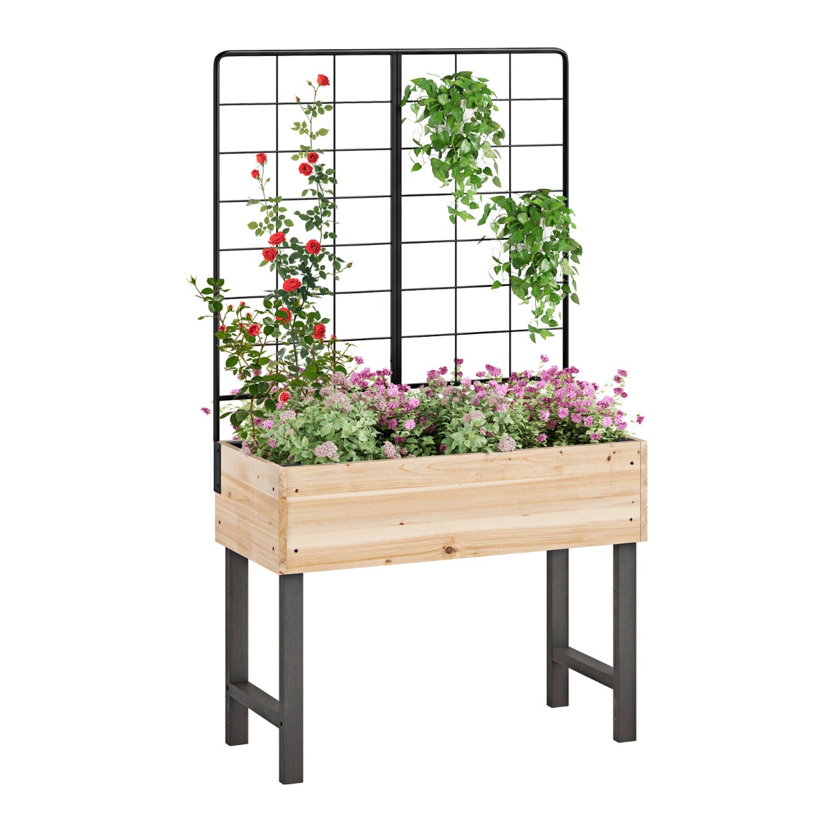 Kõrgpeenar trelliga lillepeenar äravooluavadega aiaplaat taimelaegas puit 79 x 35 x 108 cm