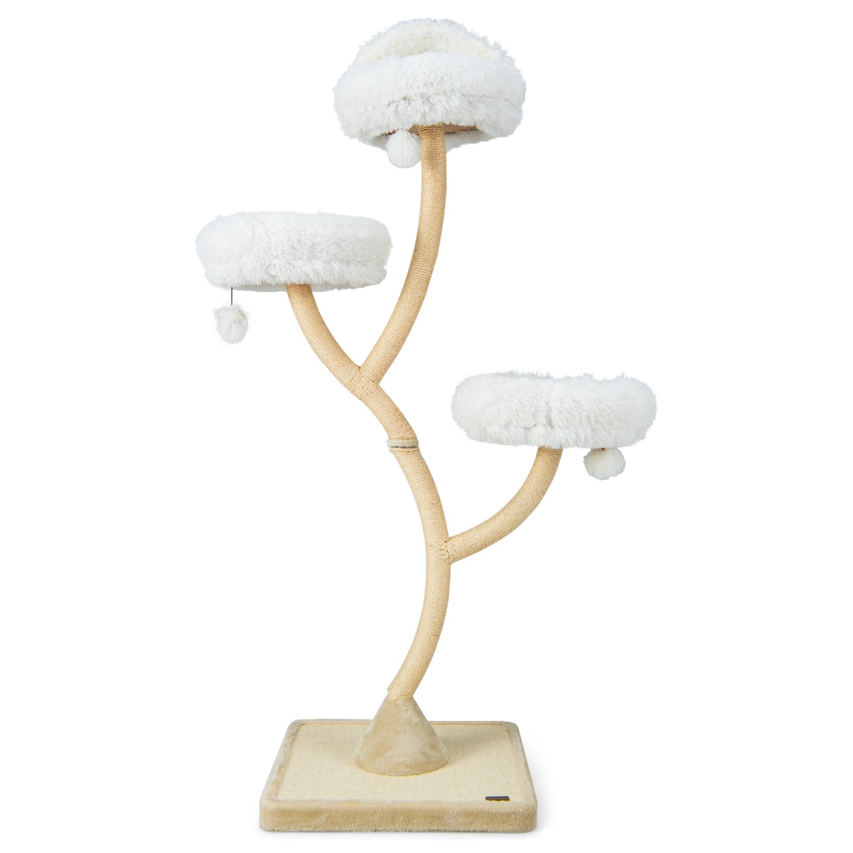 70" kõrge kassipuu 4-korruseline, 3 pesaga, pallidega-beez