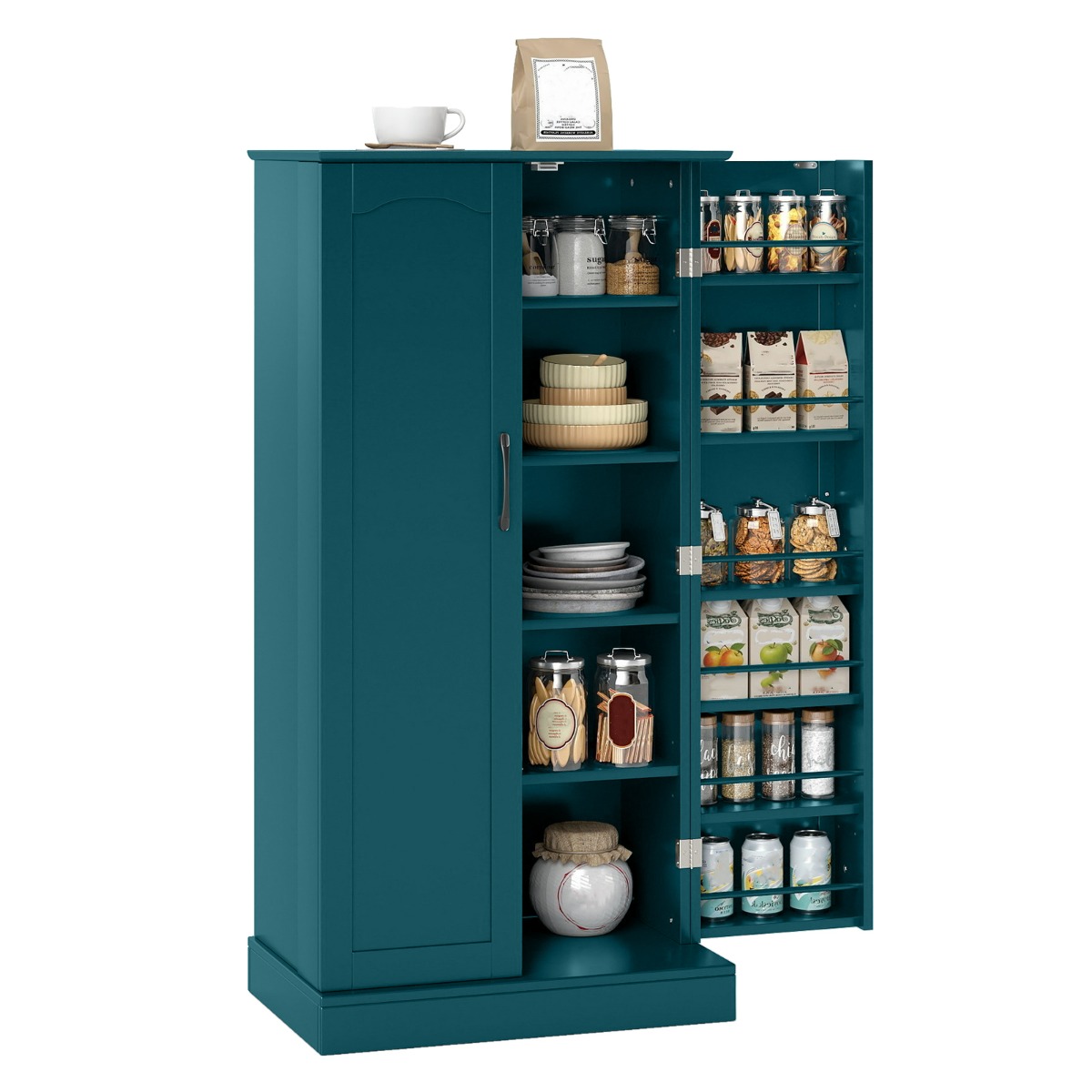 Köögikapp kahe ukse ja ümberminekuvastase seadmega, tumeroheline elutoa kummut