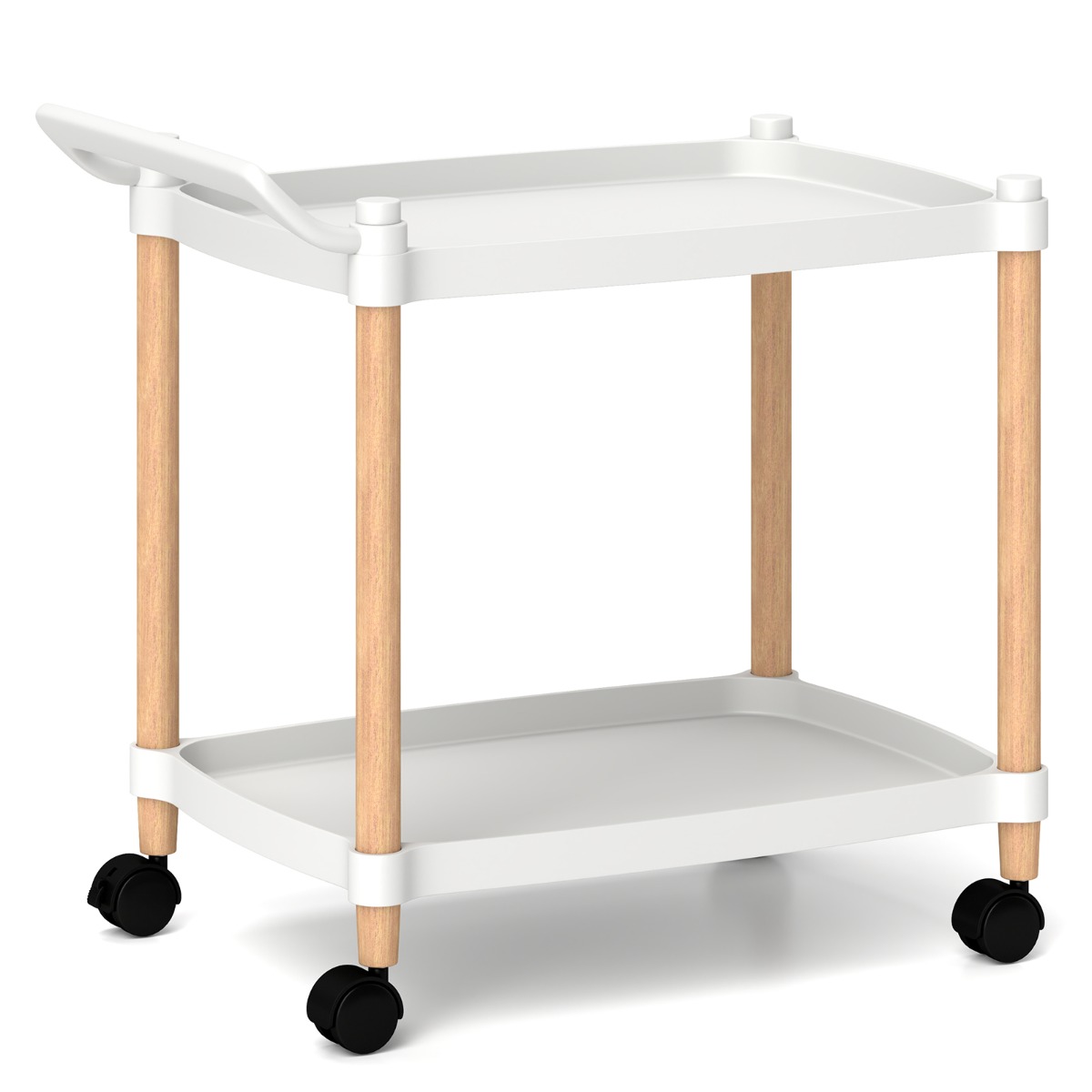 2-korruseline lukustatavate ratastega riiul pöögipuidust raamiga kärukorraldaja