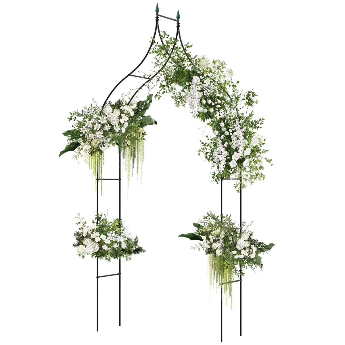 Gooti stiilis metallist roosikaar ja kõrge aiakaar ronitaimedele ning lilledele (125 x 39 x 287 cm), must