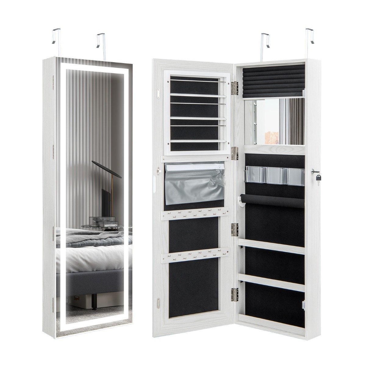 Ehtekapp ripppeegelkapp lukustatav kolmevärvilise LED valgustusega valge