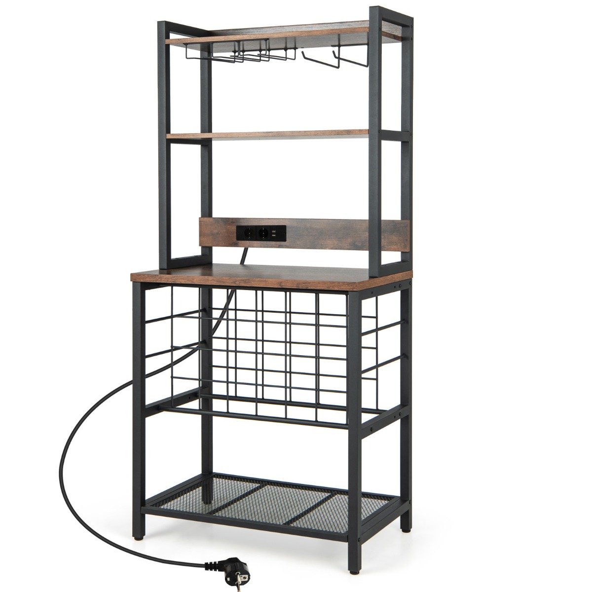 Veinibaari tööstuslik veiniriiul 4-kordse klaasihoidjaga 76 x 48 x 162,5 cm vintage pruun