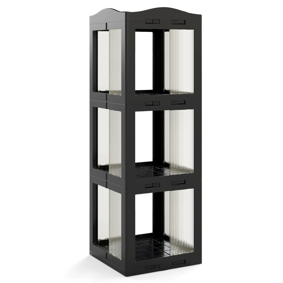 Kokkupandav pöörlev raamaturiiul, 360° pöörlev riiul, 3-tasandiline raamaturiiul, kõrge nurgariiul, hoiukorraldaja, must