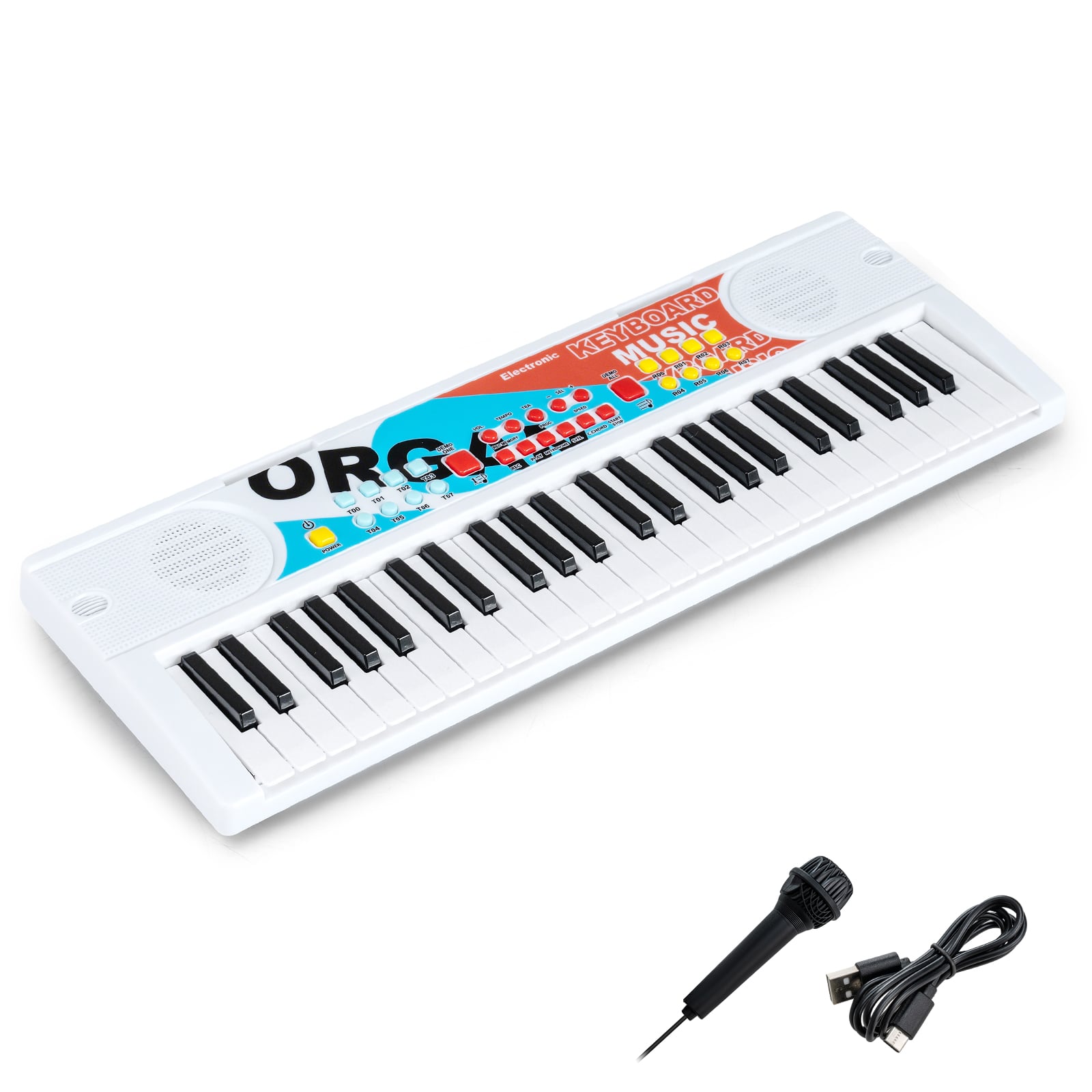 49 klahviga, 8 rütmi ja 8 erineva heliefektiga laste süntesaator, kaasaskantav elektrooniline klaver, valge