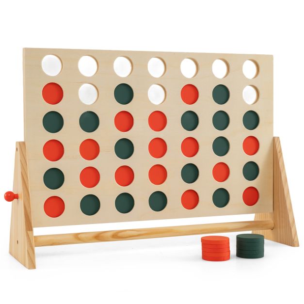 Neli ritta (Connect 4) klassikaline lauamäng 42 nupu ja mändpuidust raamiga, naturaalne