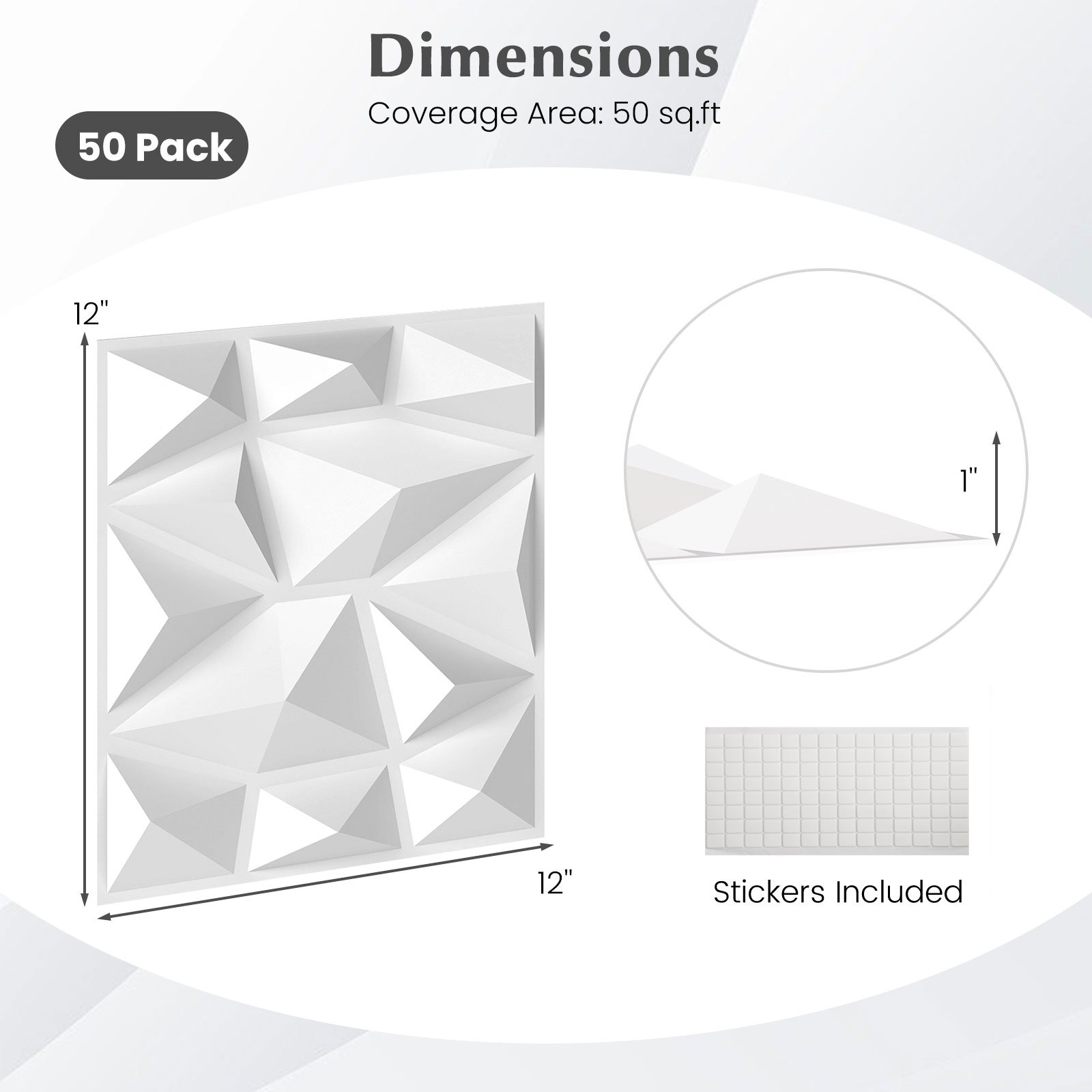 50 tk 3D-seinapaneelid PVC-st siseseina kaunistuseks teemantmustriga - valged