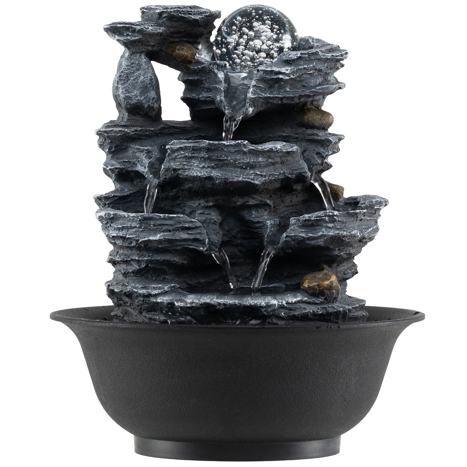 Värvilise LED-valgustuse, vaikse pumba ja kristallpalliga lõõgastav zen-purskkaev ja sise-vesiputous (21,5 x 26 cm), must