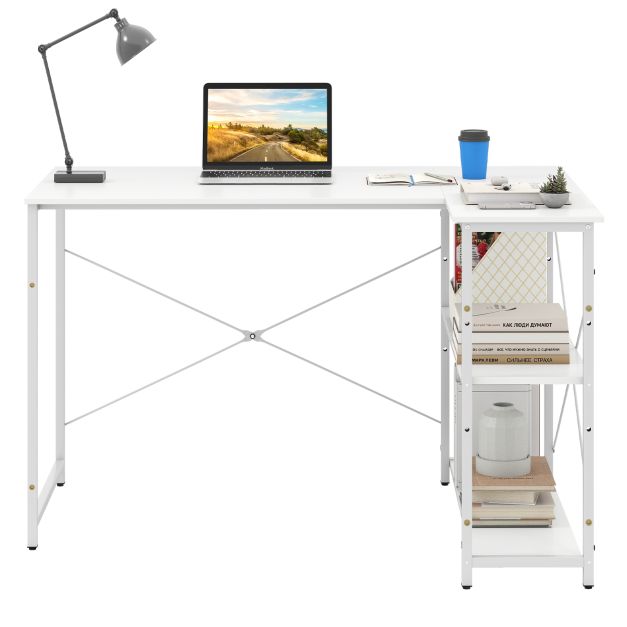 L-kujuline arvutilaud, pööratav nurgalaud reguleeritava riiuliga, valge