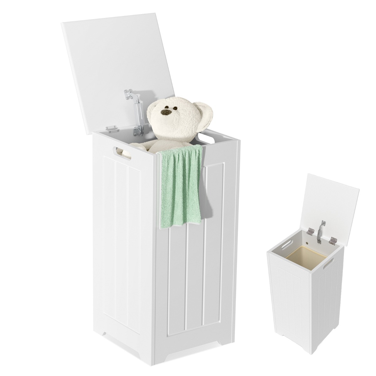 34L pesukorv metallist hingedega kaanega vannituppa, suure mahutavusega kapp valge