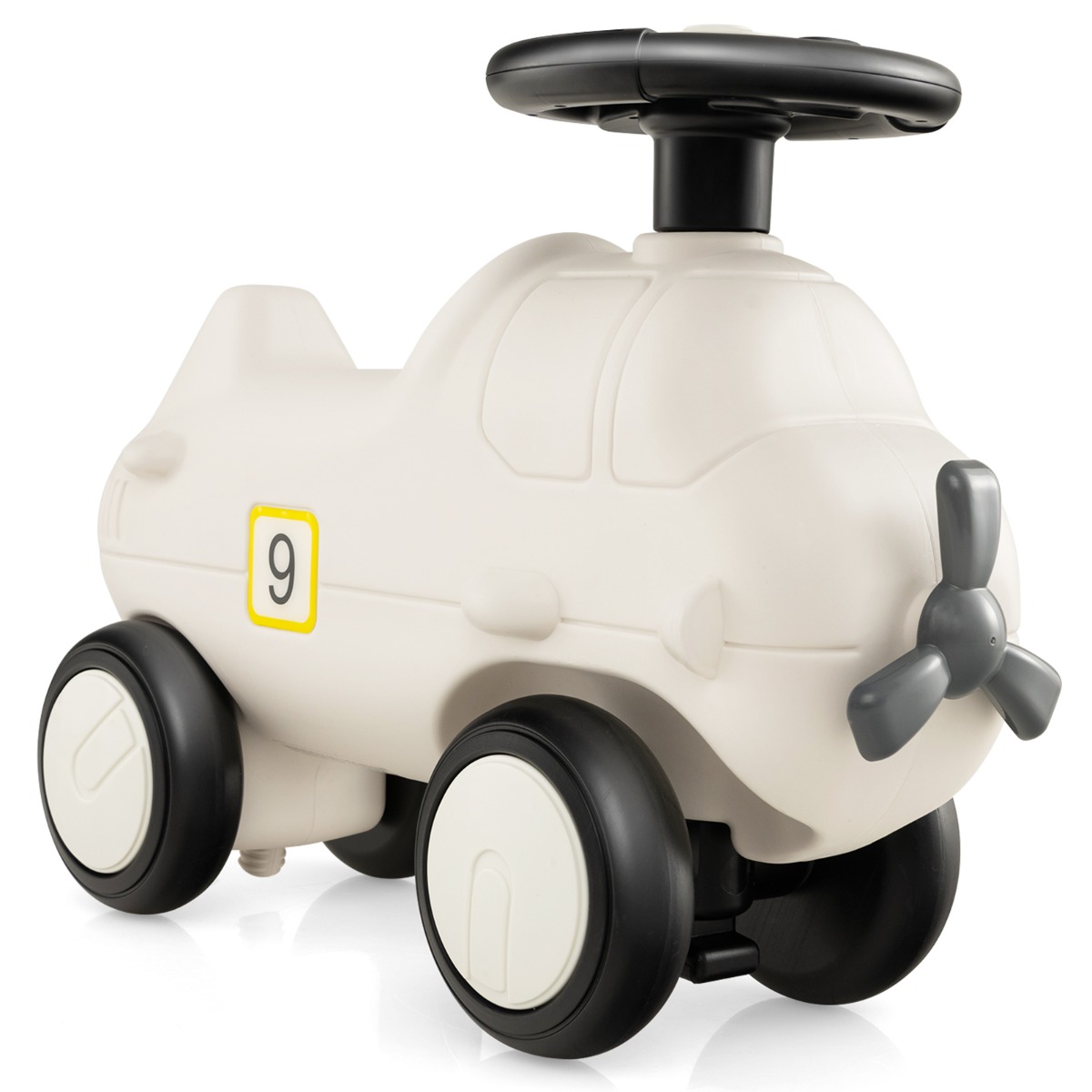 Lennuki välimusega sõiduauto koos armsa valge sõukruviga sõiduautoga